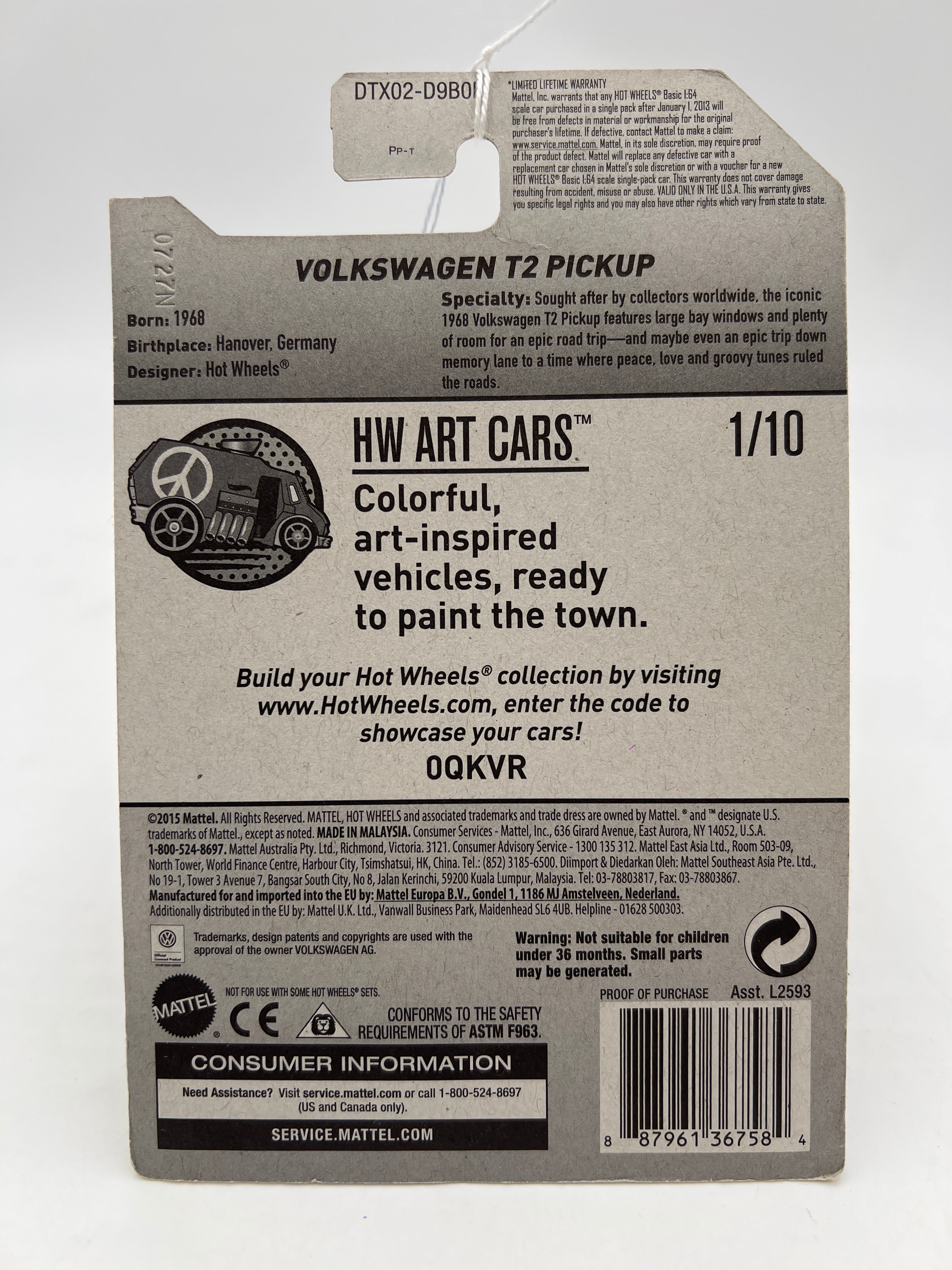 2017 Hot Wheels Art Cars #201 Volkswagen T2 Pickup Tan 96A - Image 6
