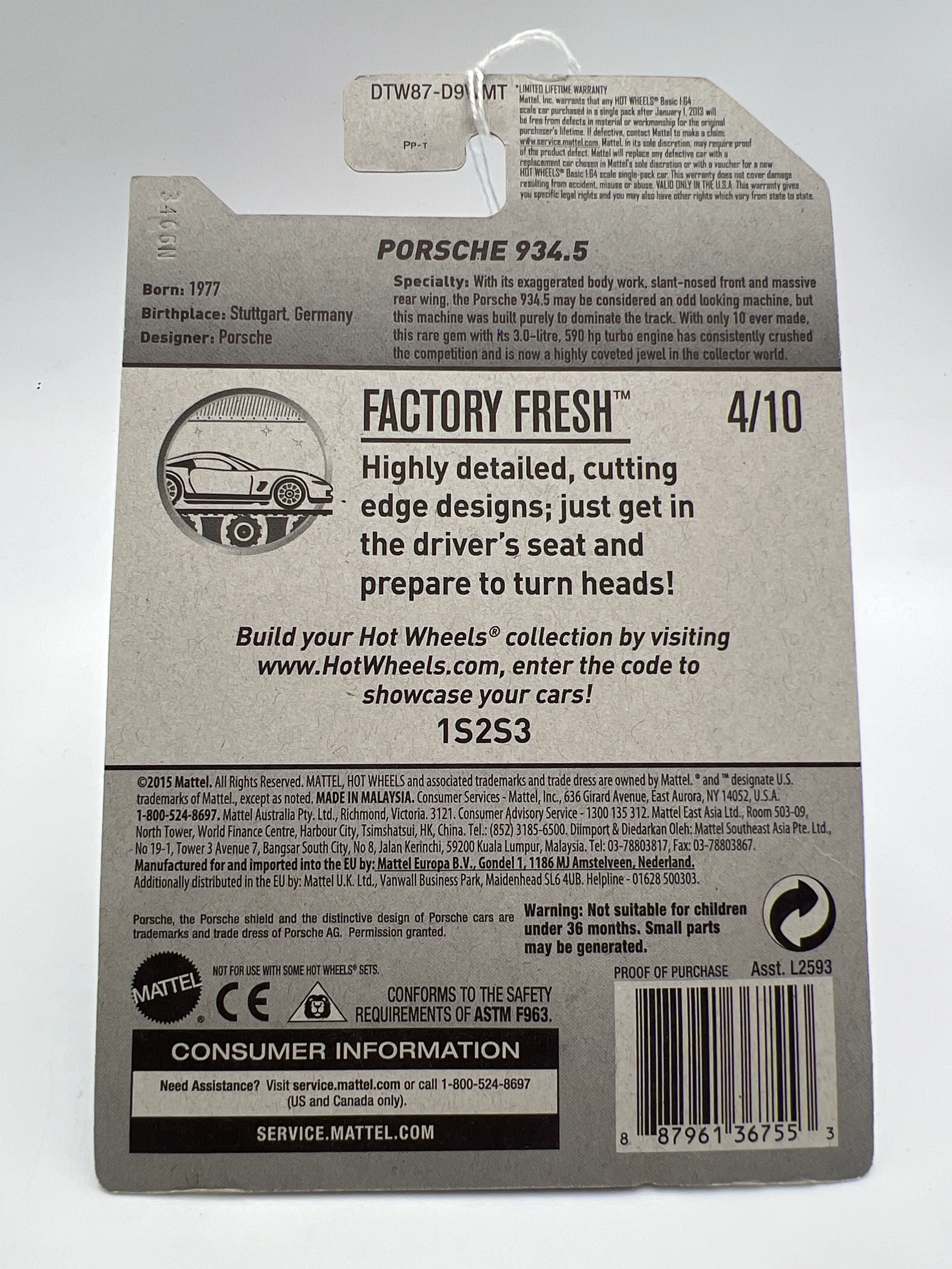 2017 Hot Wheels Factory Fresh #153 Porsche 934.5 White 100B - Image 6