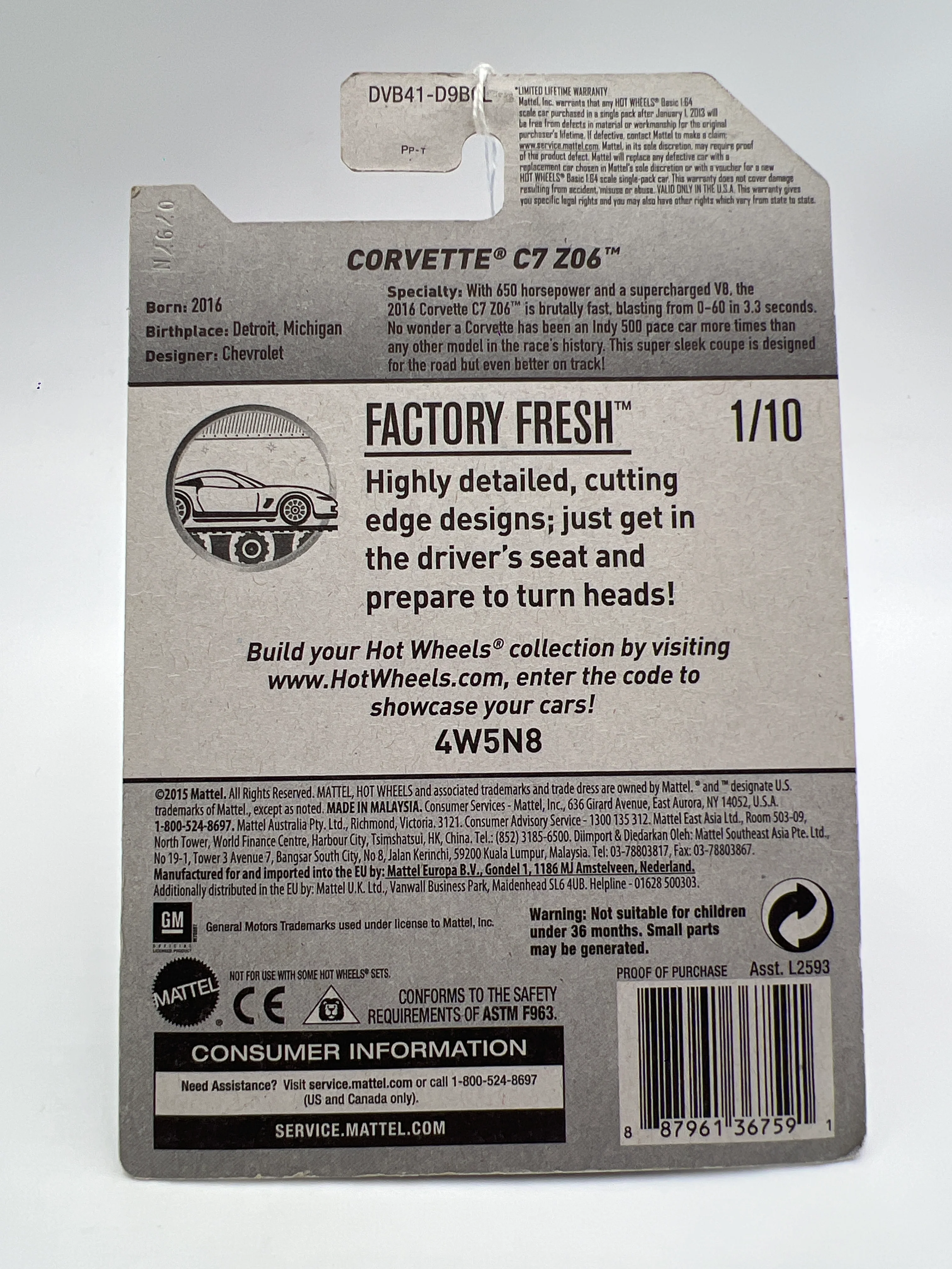 2017 Hot Wheels Factory Fresh #217 Corvette C7 Z06 Red - Image 6