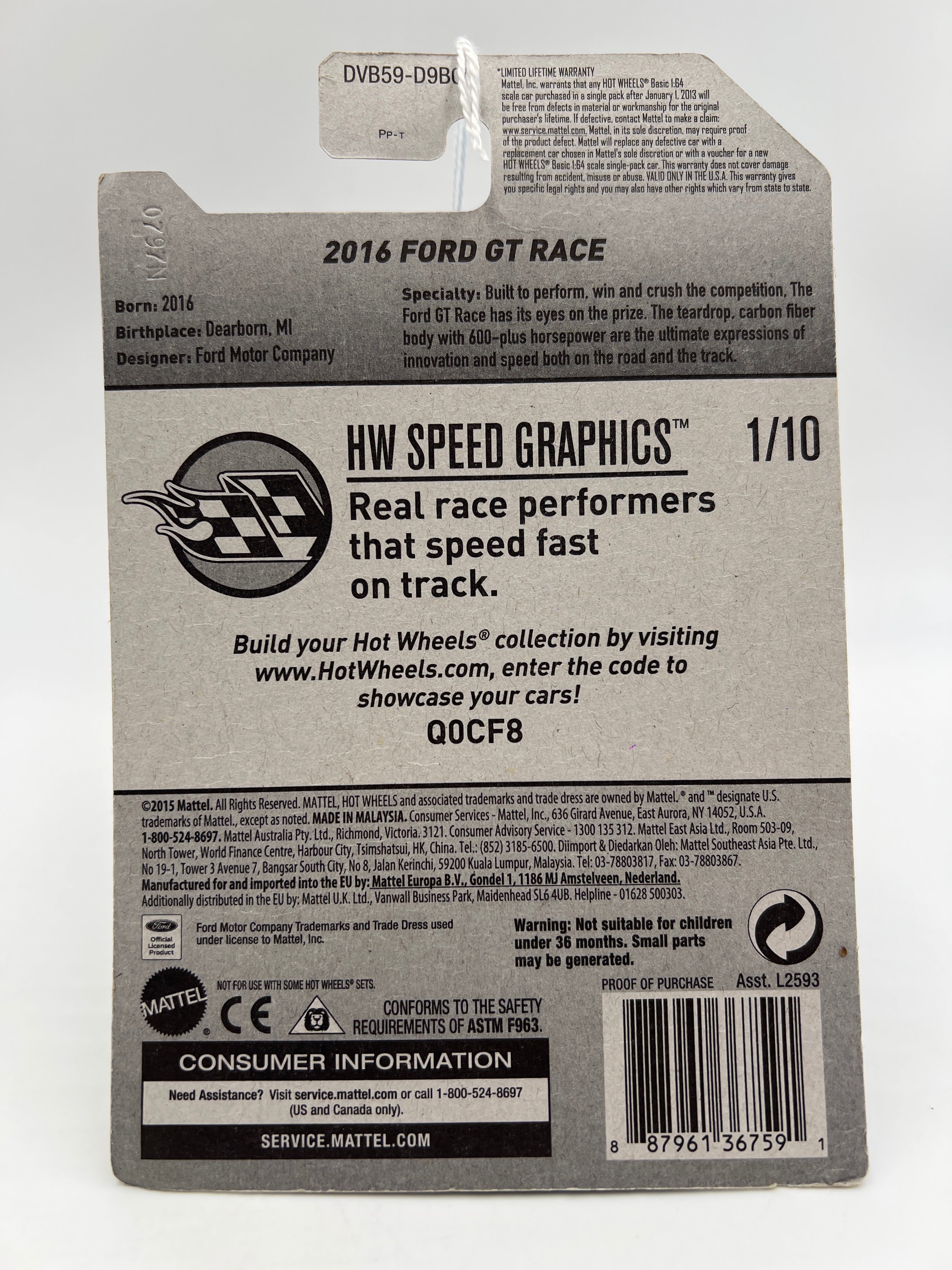 2017 Hot Wheels Speed Graphics #247 2016 Ford GT Race White 22D - Image 7