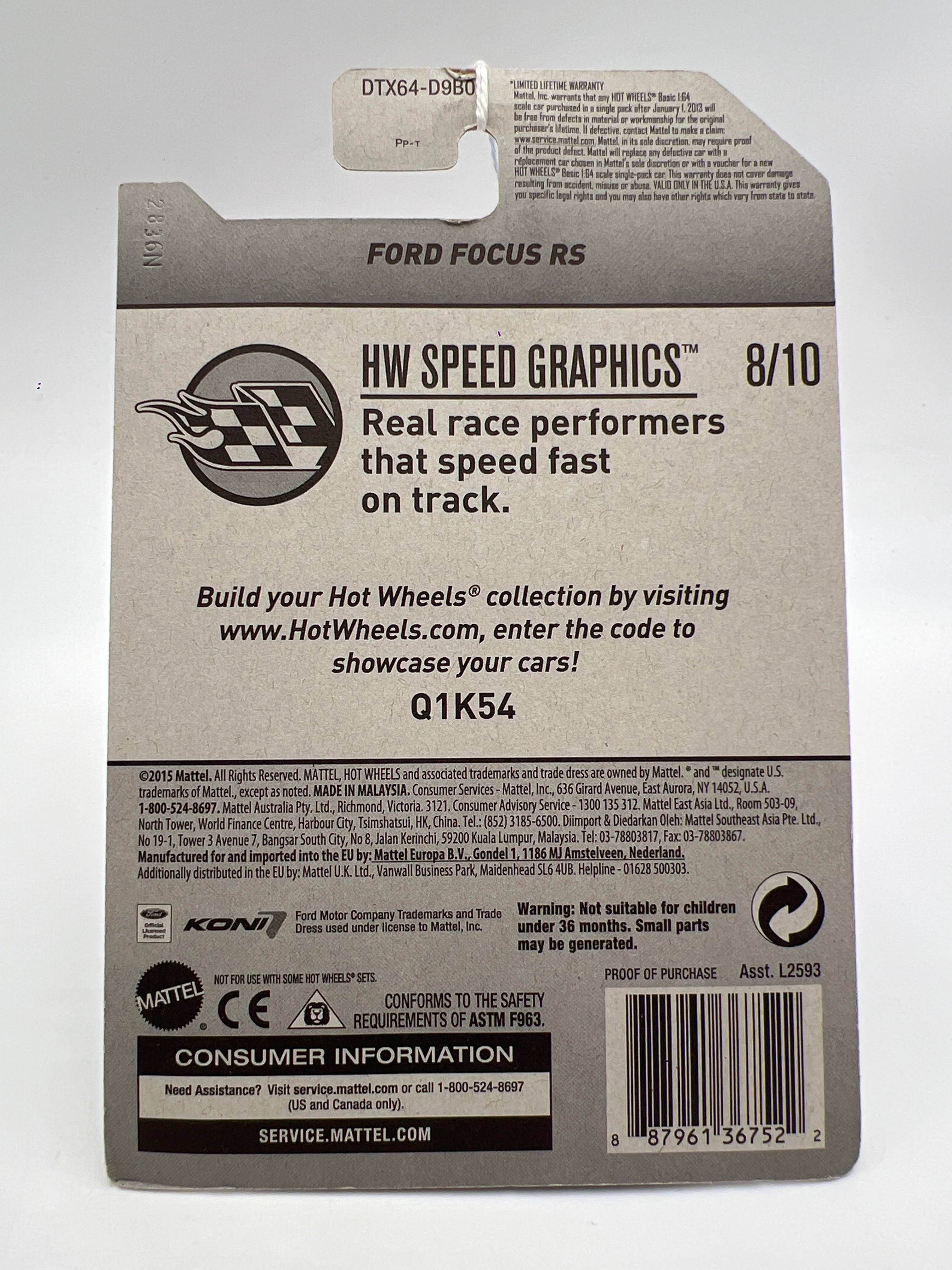 2017 Hot Wheels Speed Graphics #79 Ford Focus RS White Koni - Image 6