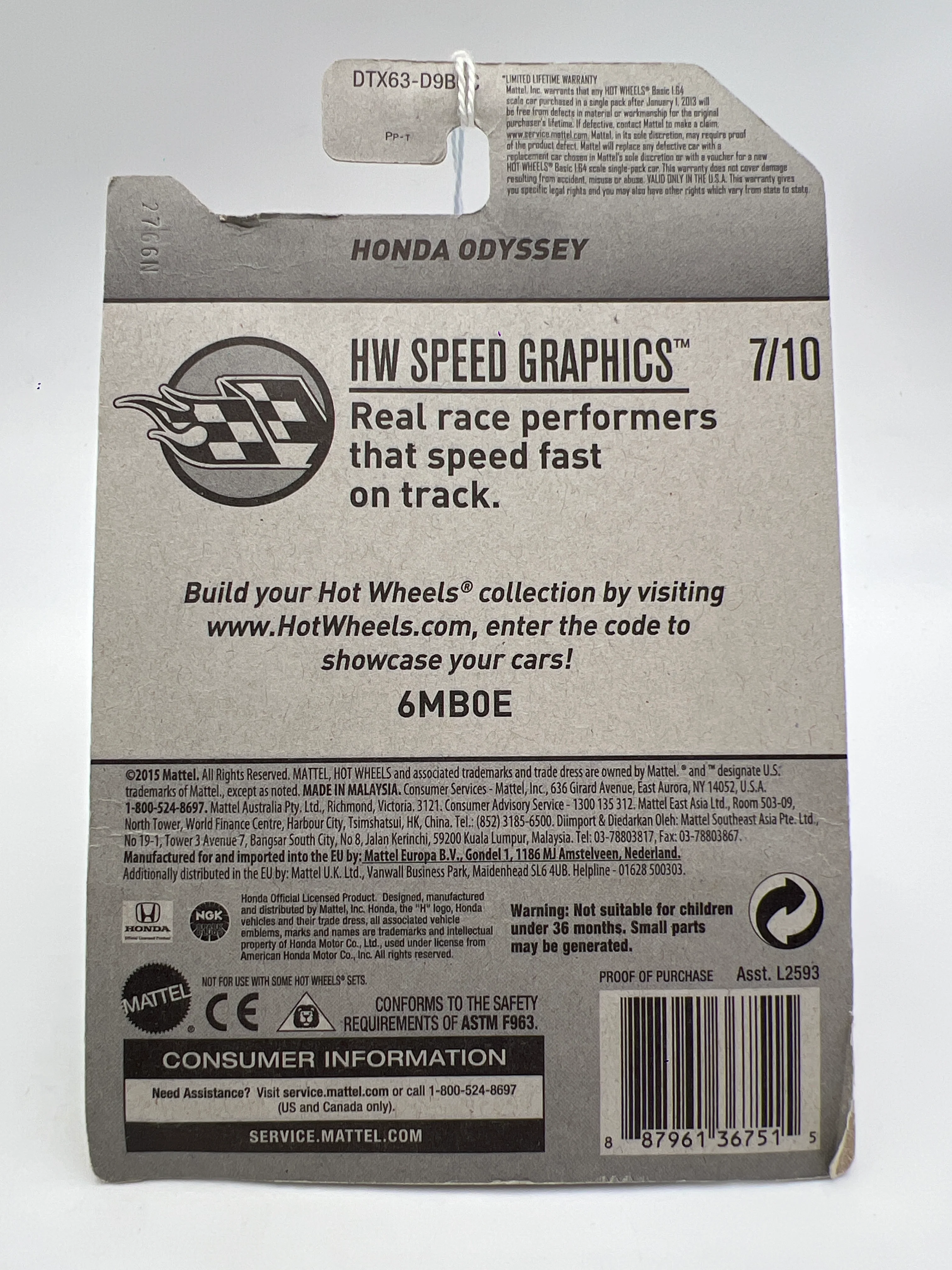 2017 Hot Wheels Speed Graphics #58 Honda Odyssey Red NGK 76A - Image 6