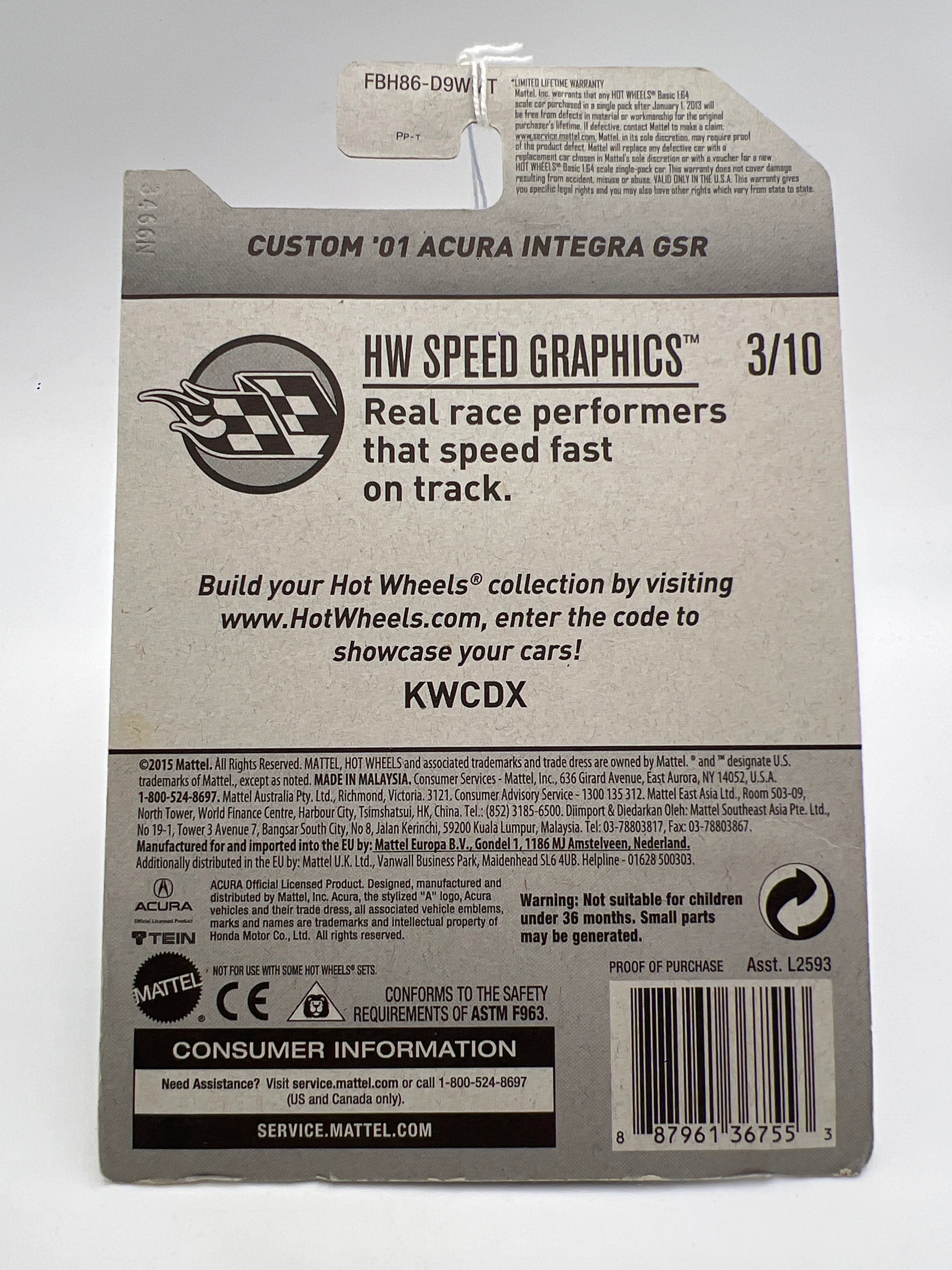 2017 Hot Wheels Speed Graphics Walmart Exclusive Zamac #5 Custom 01 Acura Integra GSR Tein 149A - Image 6
