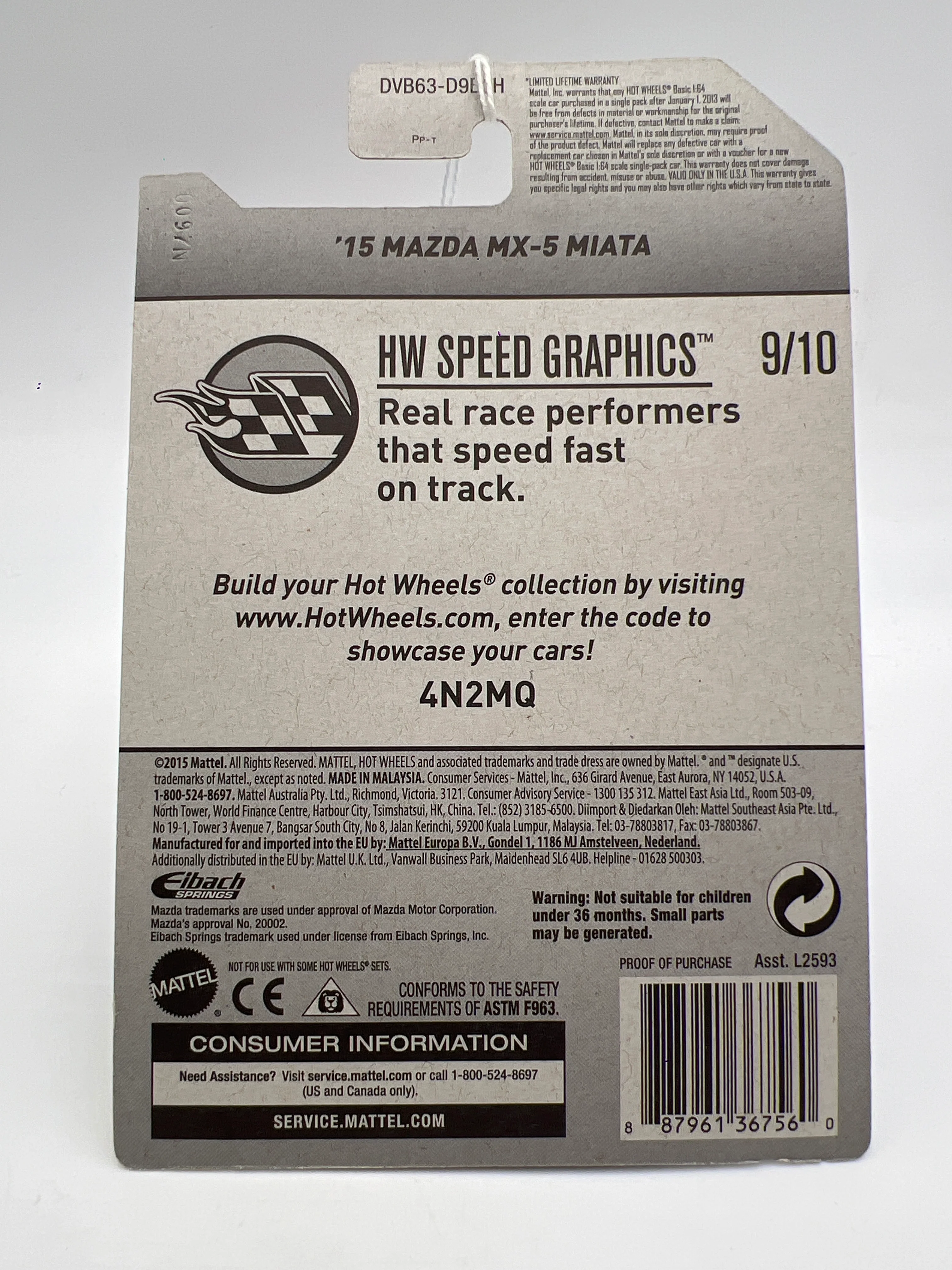 2017 Hot Wheels Speed Graphics #177 15 Mazda MX-5 Miata Blue Eibach 85E - Image 6