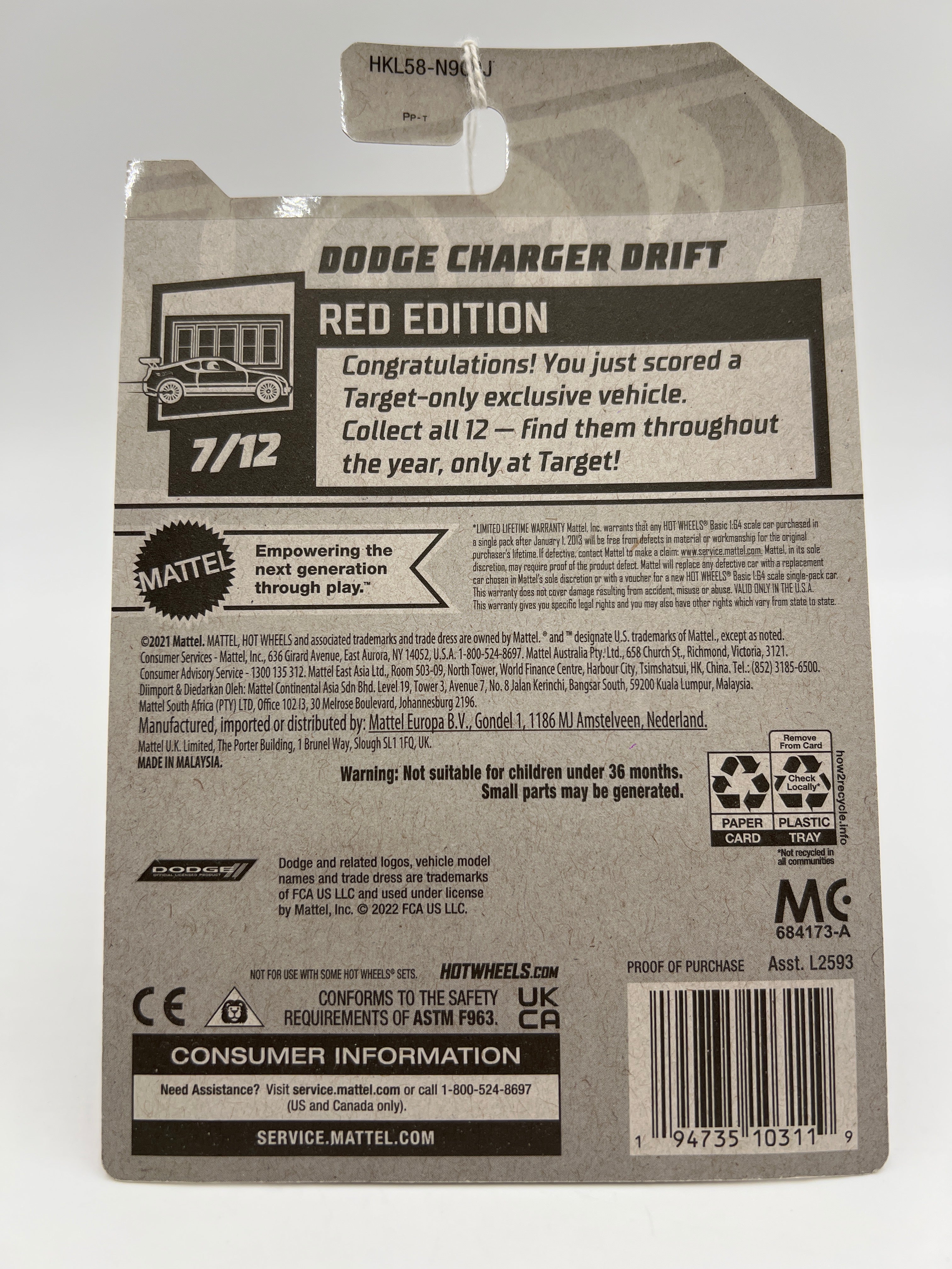 2023 Hot Wheels Target Exclusive Red Edition #54 Dodge Charger Drift Red 148G - Image 6