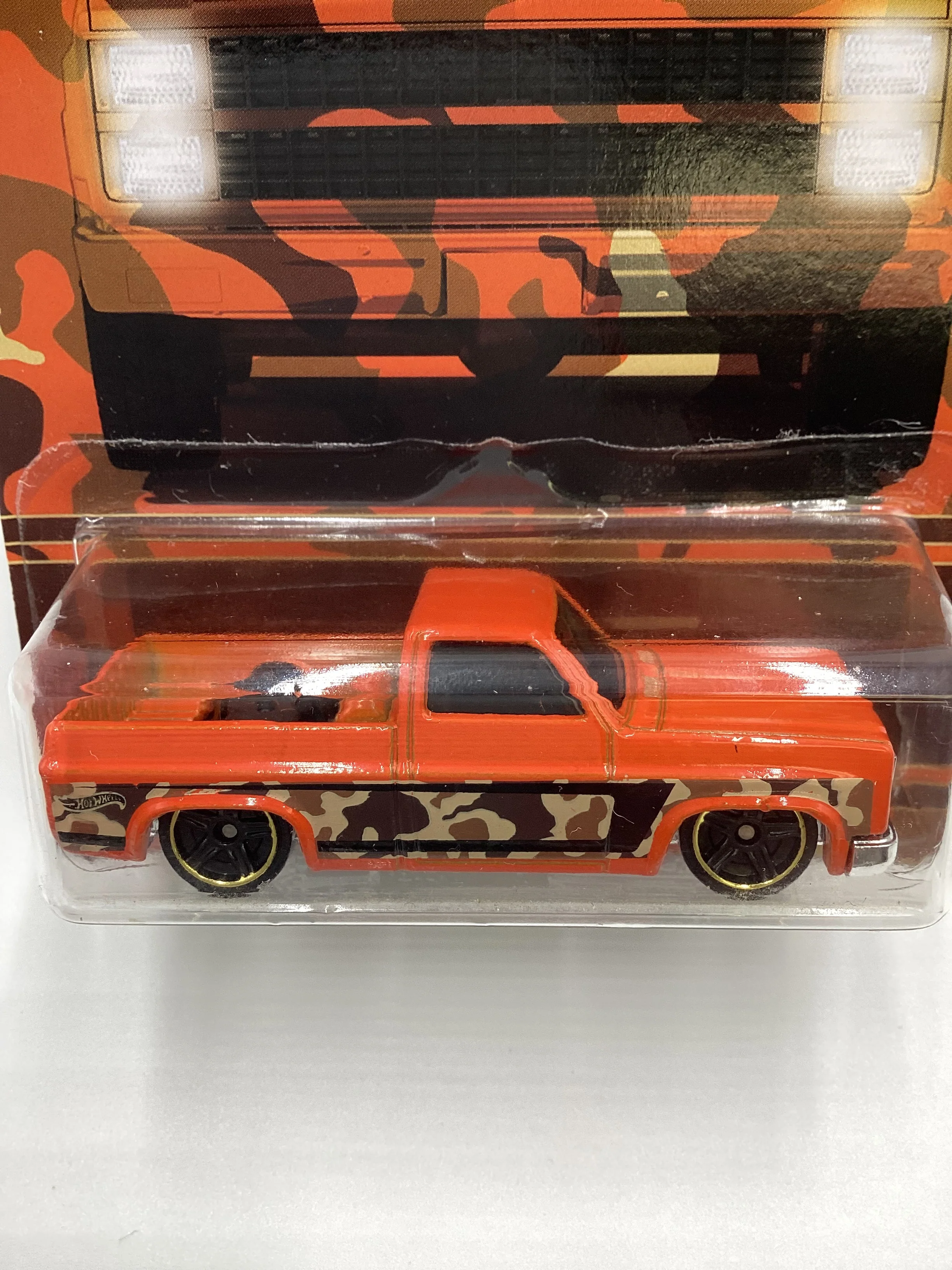 2017 Hot Wheels Walmart Camo Series #4 83 Chevy Silverado Orange 159A - Image 3