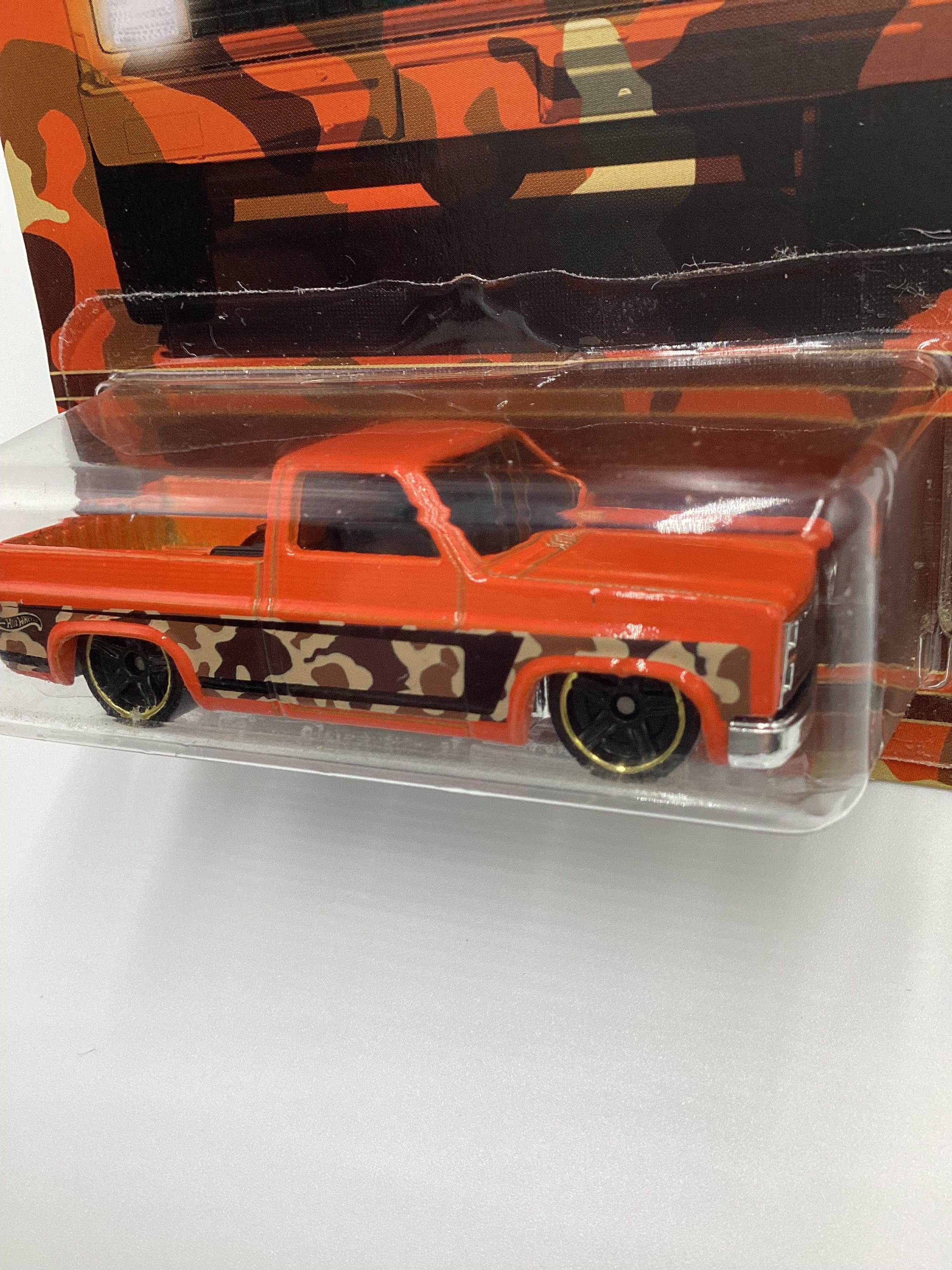 2017 Hot Wheels Walmart Camo Series #4 83 Chevy Silverado Orange 159A - Image 4