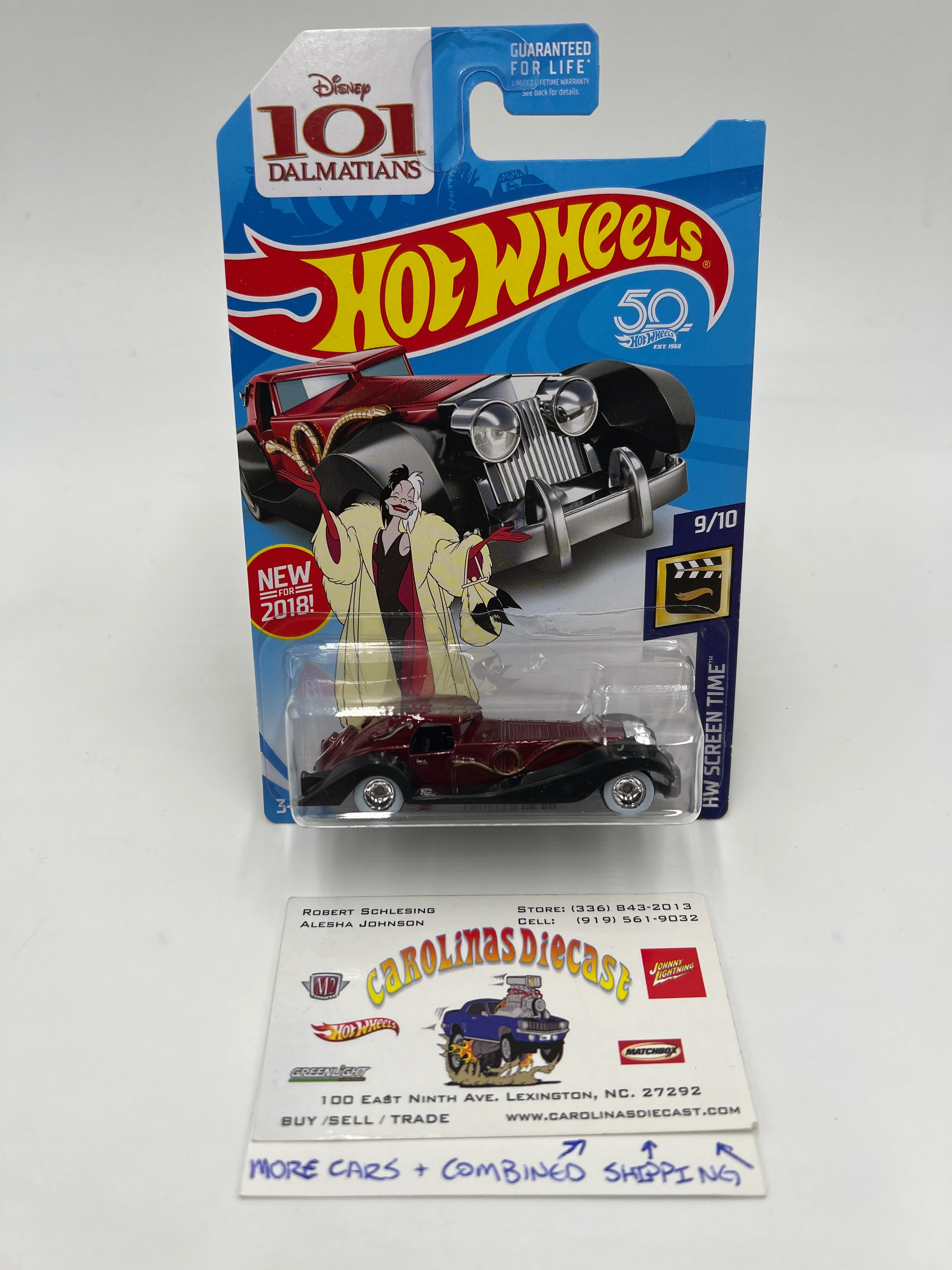 2018 Hot Wheels Super Treasure Hunt Cruella De Vil Red W/Protector Cracked Blister