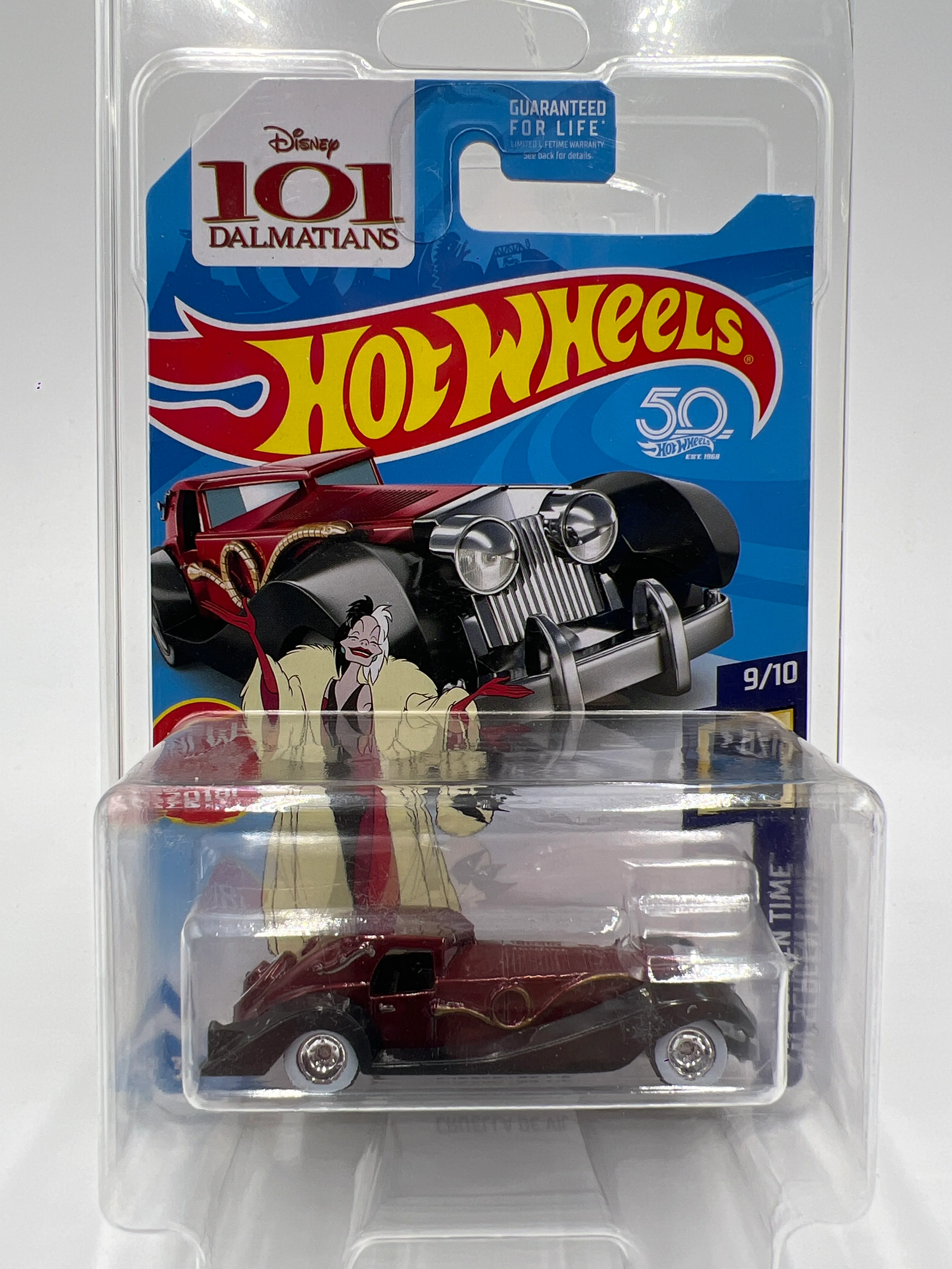 2018 Hot Wheels Super Treasure Hunt Cruella De Vil Red W/Protector Cracked Blister - Image 9