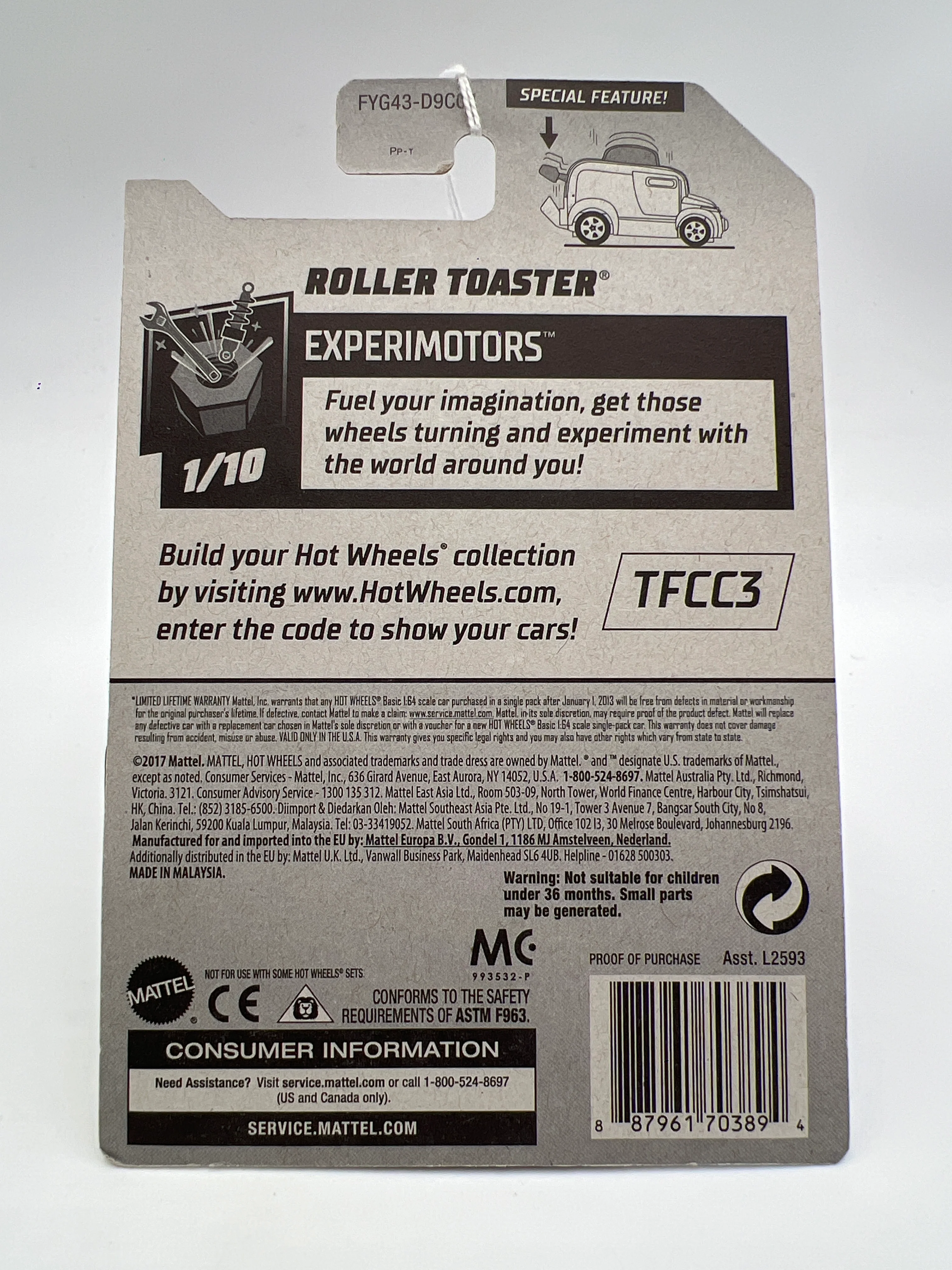 2019 Hot Wheels Experimotors #24 Roller Toaster Gold Chrome Factory Sealed SR - Image 6