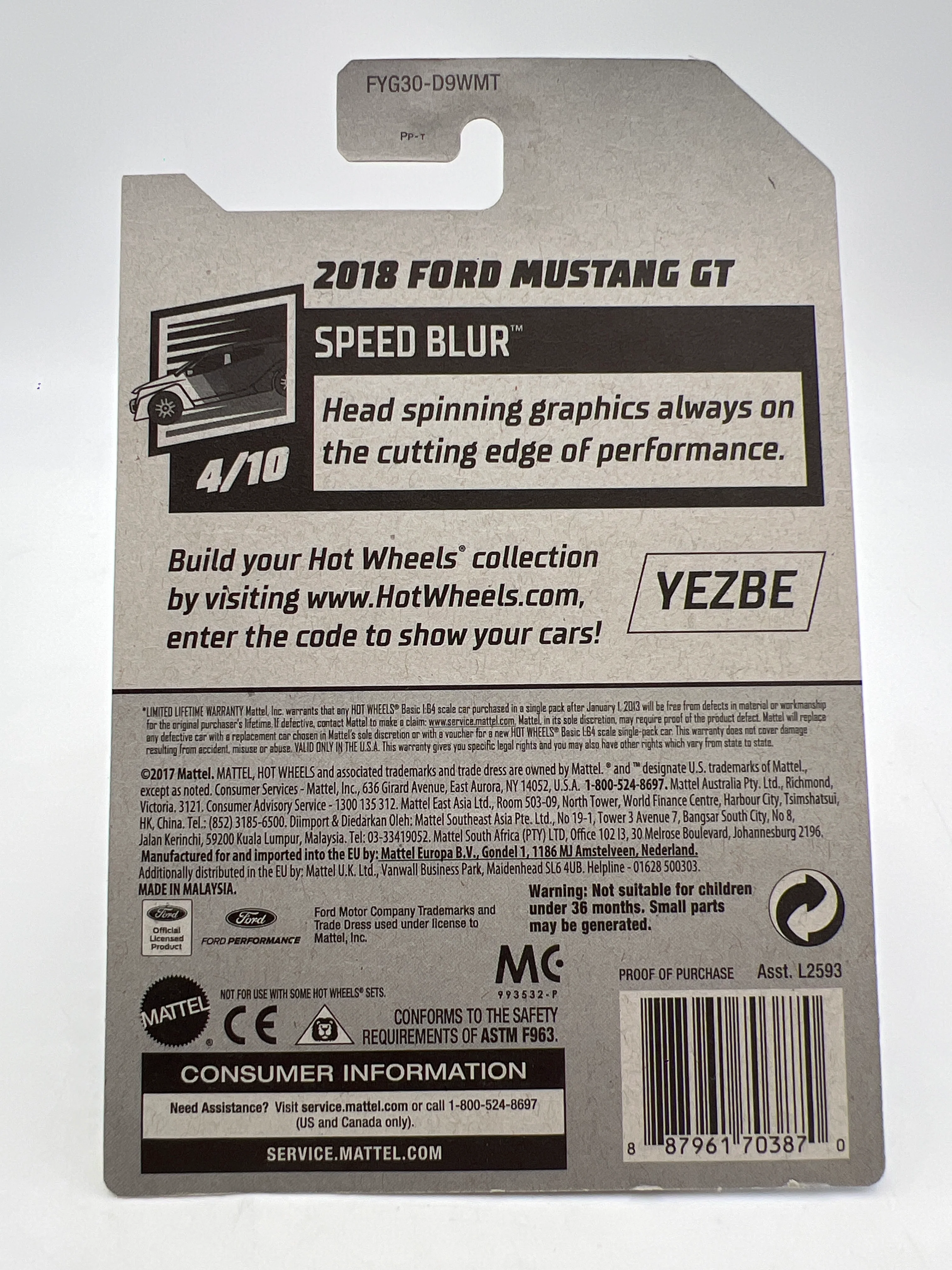 2019 Hot Wheels Factory Sealed Zamac 006 #113 2018 Ford Mustang GT W/Protector - Image 6