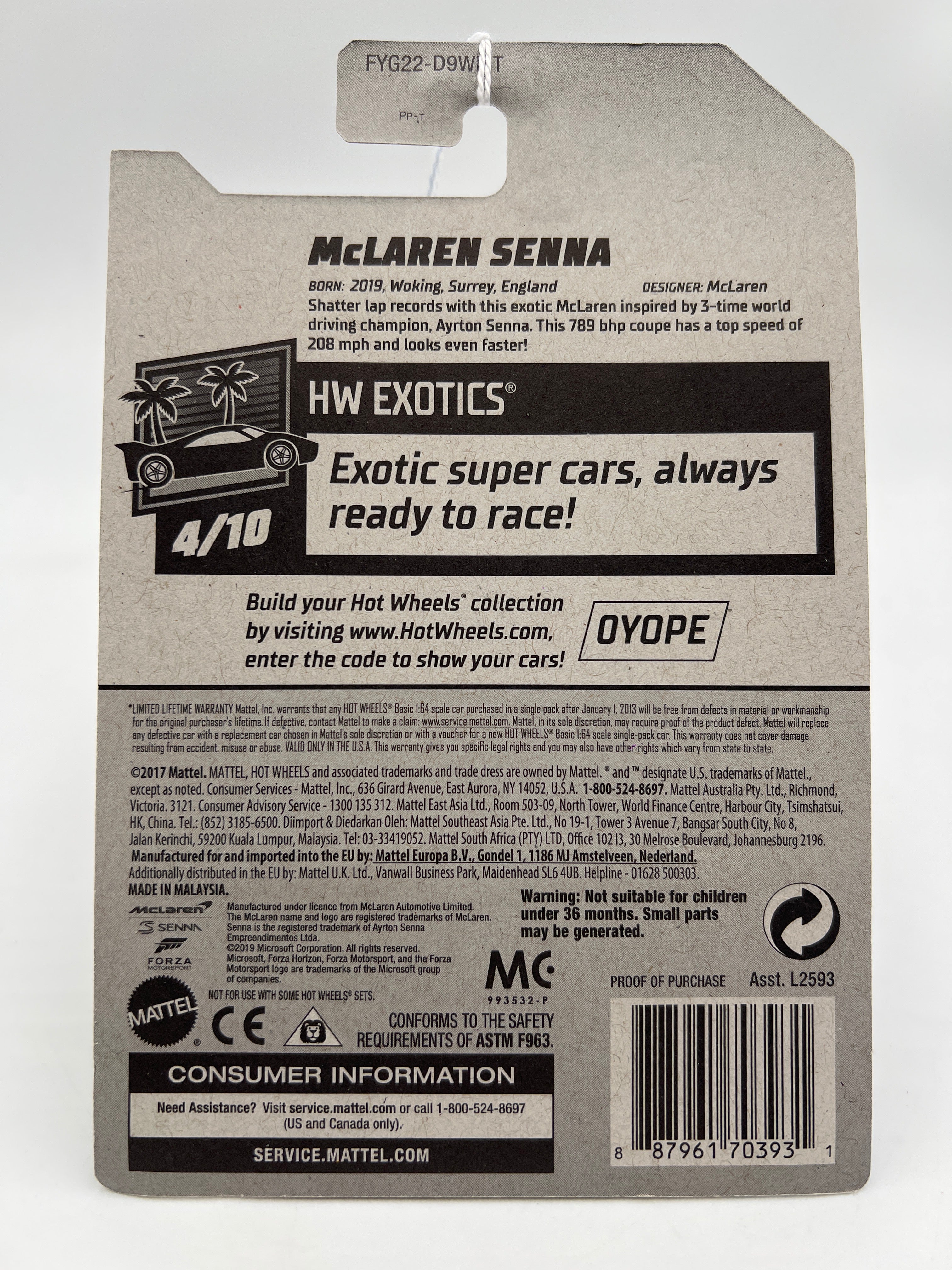 2019 Hot Wheels HW Exotics #162 Forza Horizon 4 McLaren Senna Orange 104C - Image 7