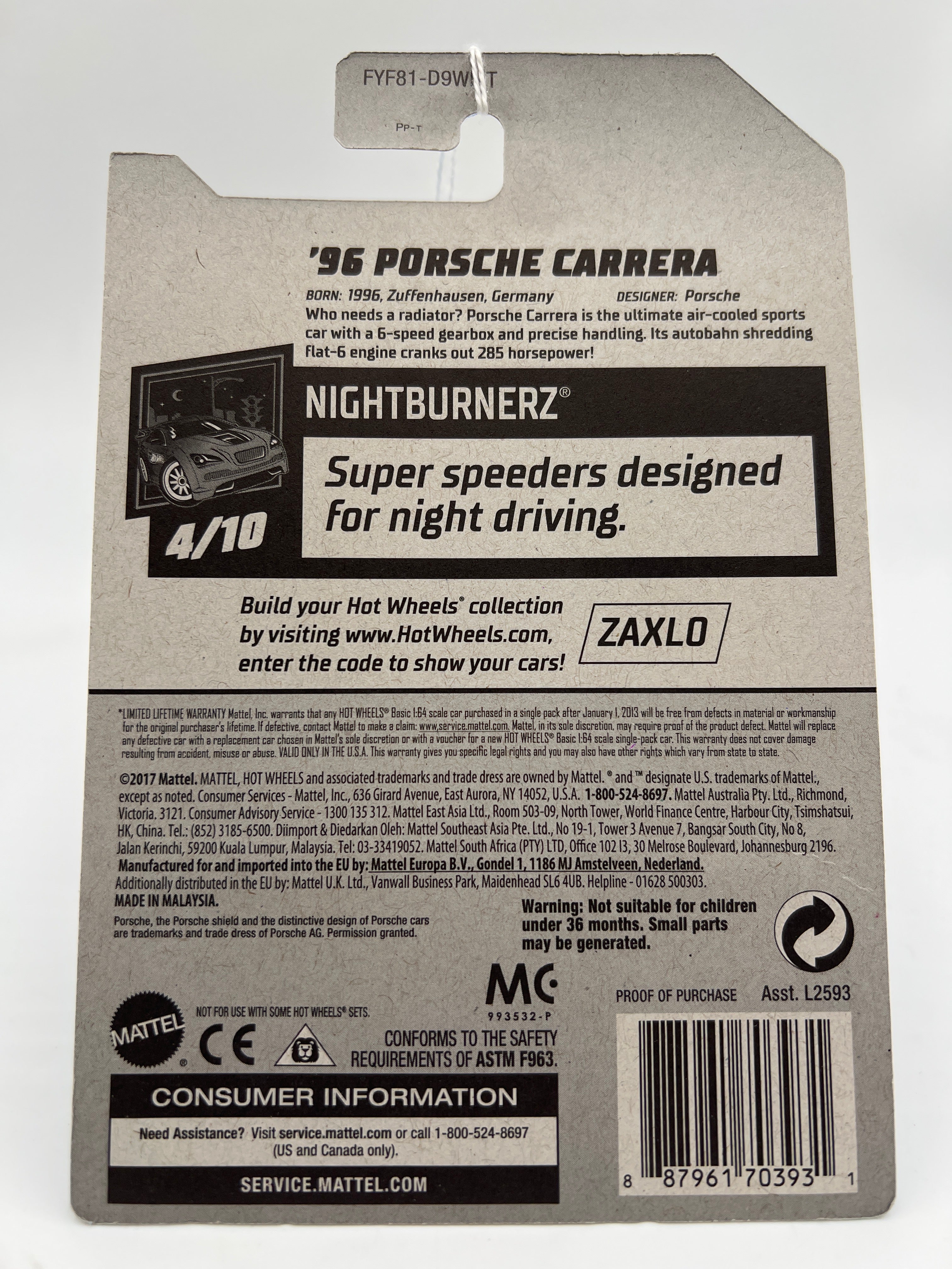 2019 Hot Wheels Month Card Nightburnerz #155 96 Porsche Carrera Blue 100C - Image 7