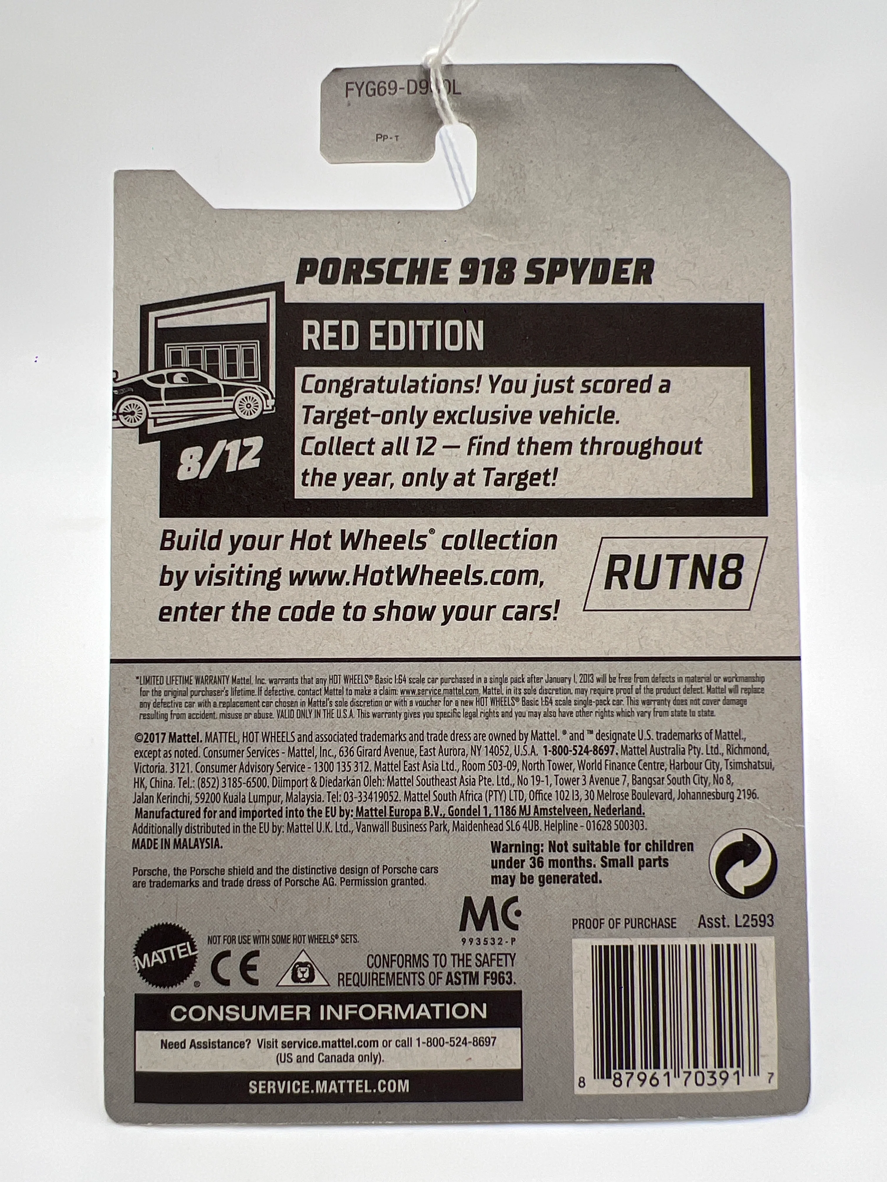 2019 Hot Wheels Red Edition #94 Porsche 918 Spyder target exclusive 147C - Image 5