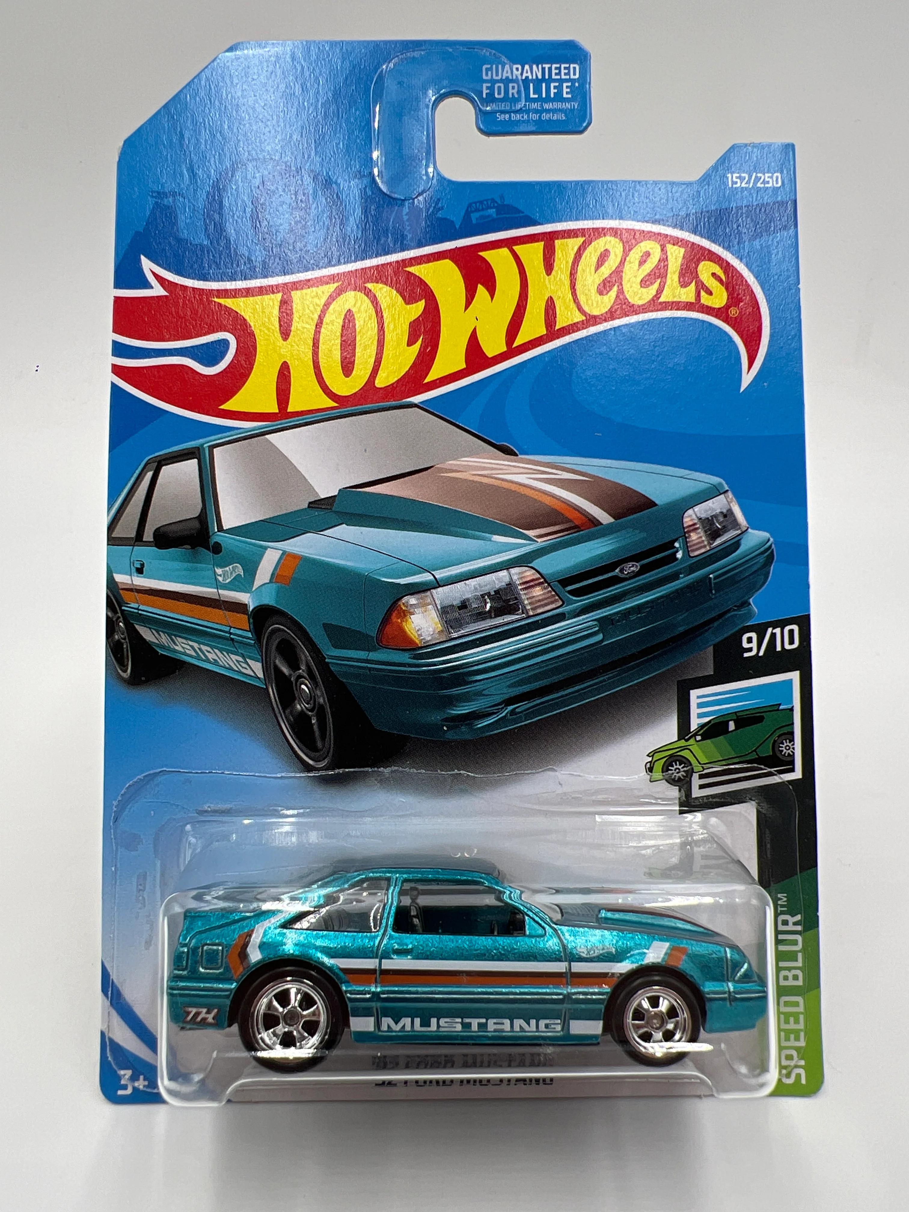 2019 Hot Wheels Super Treasure Hunt #152 92 Ford Mustang Blue W/Protector - Image 2