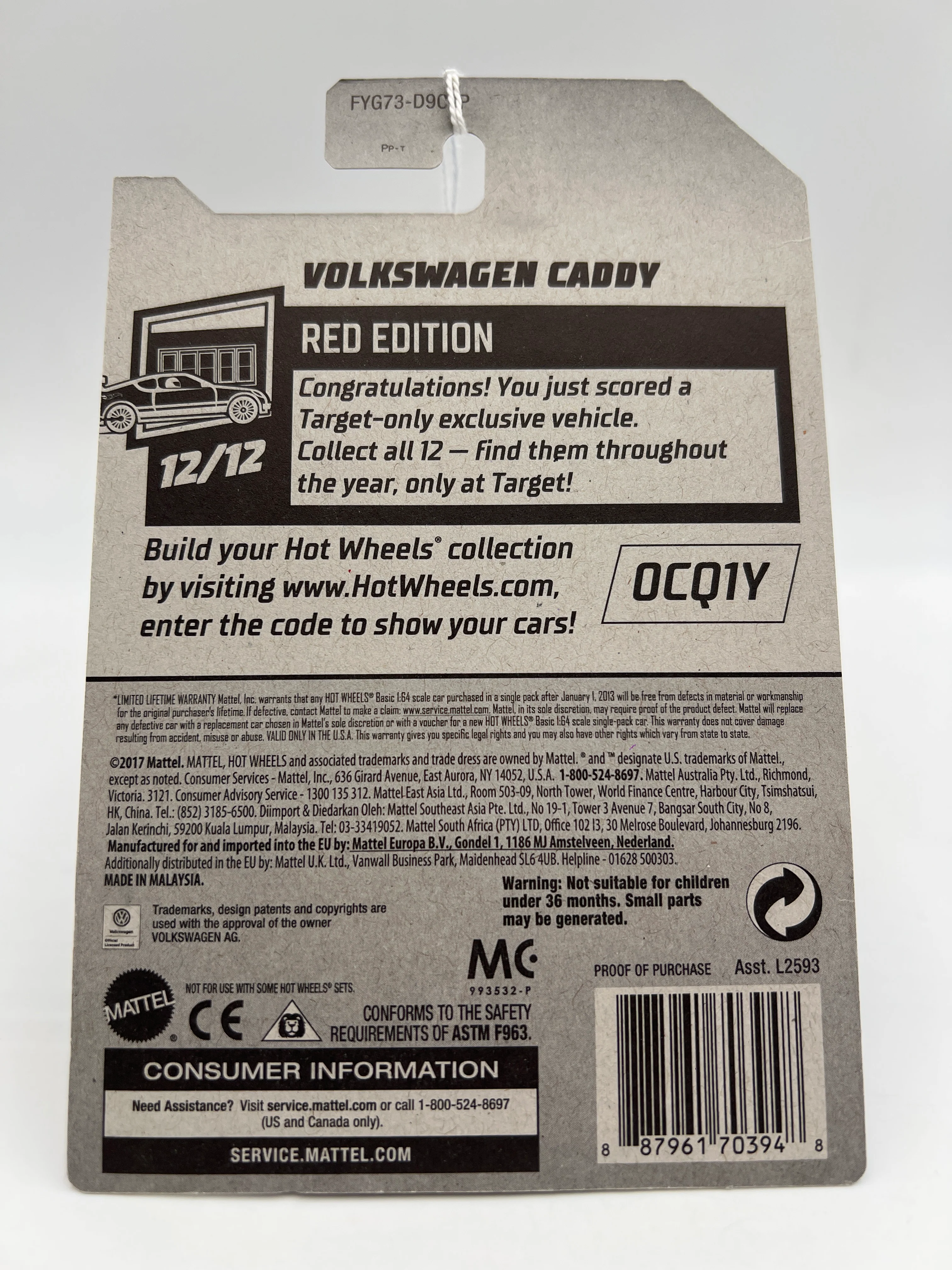 2019 Hot Wheels Target Exclusive Red Edition #177 Volkswagen Caddy Black 144E - Image 6