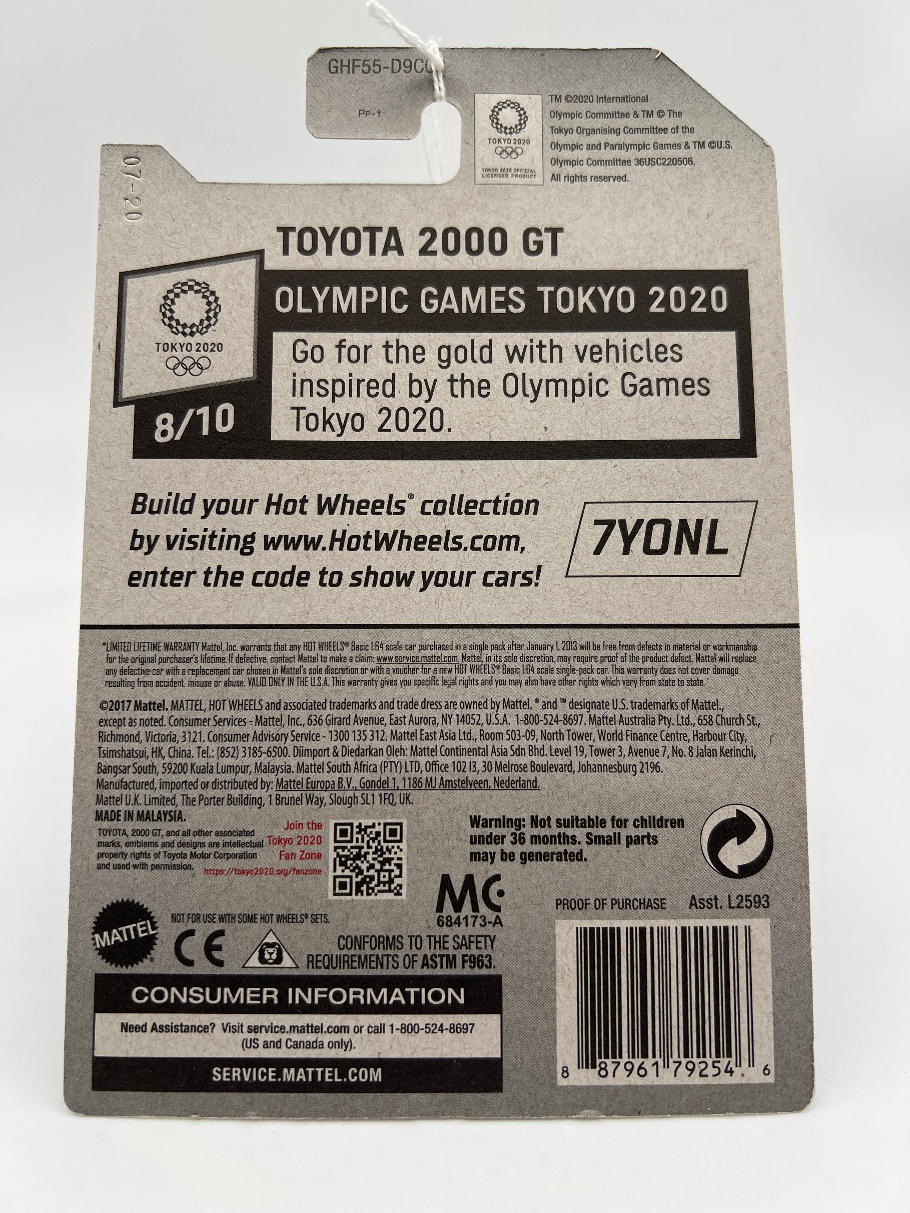 2020 Hot Wheels Olympic Games Tokyo #184 Toyota 2000 GT White 92D - Image 7