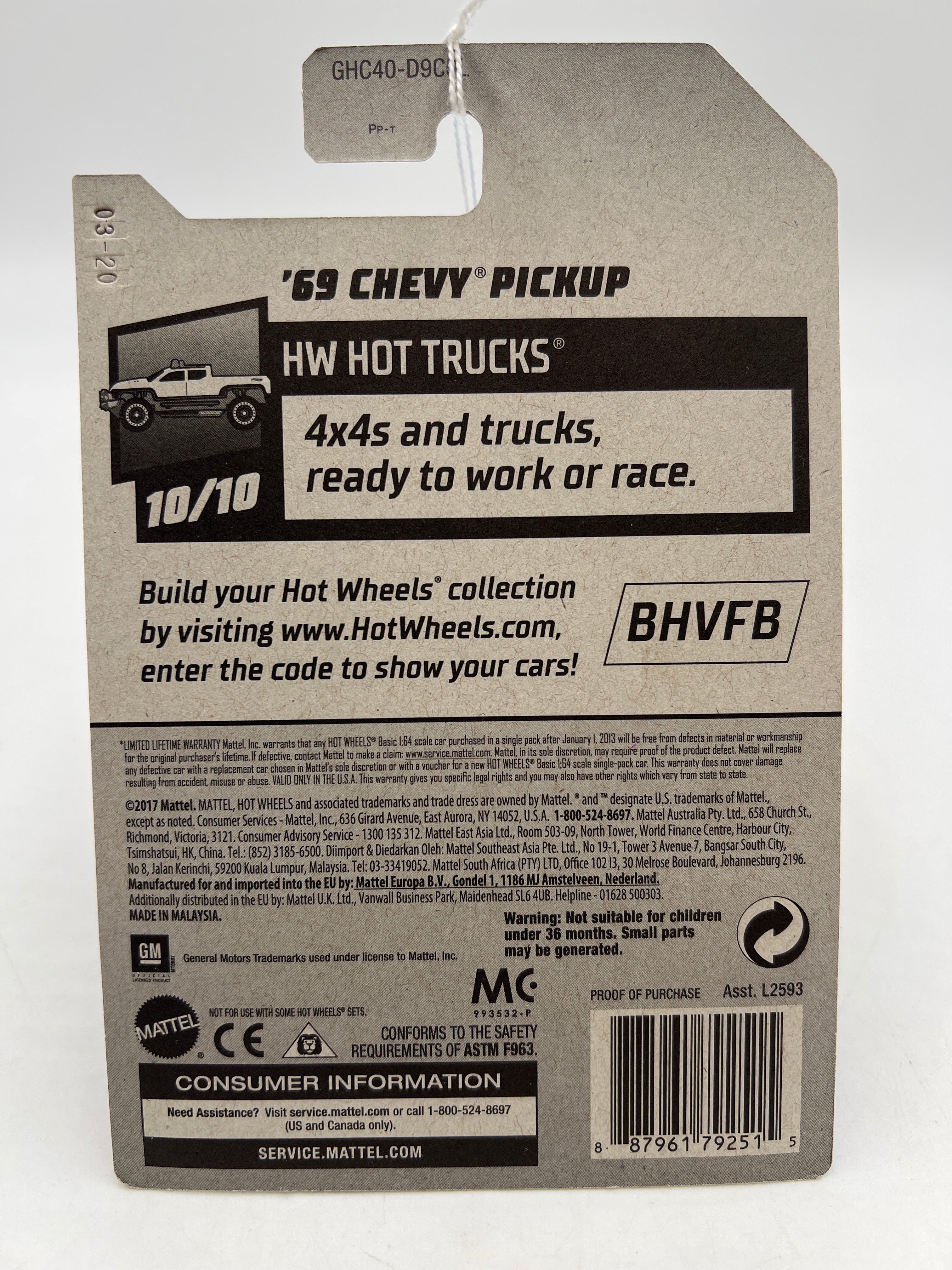 2020 Hot Wheels Hot Trucks #202 69 Chevy Pickup Green 16D - Image 5