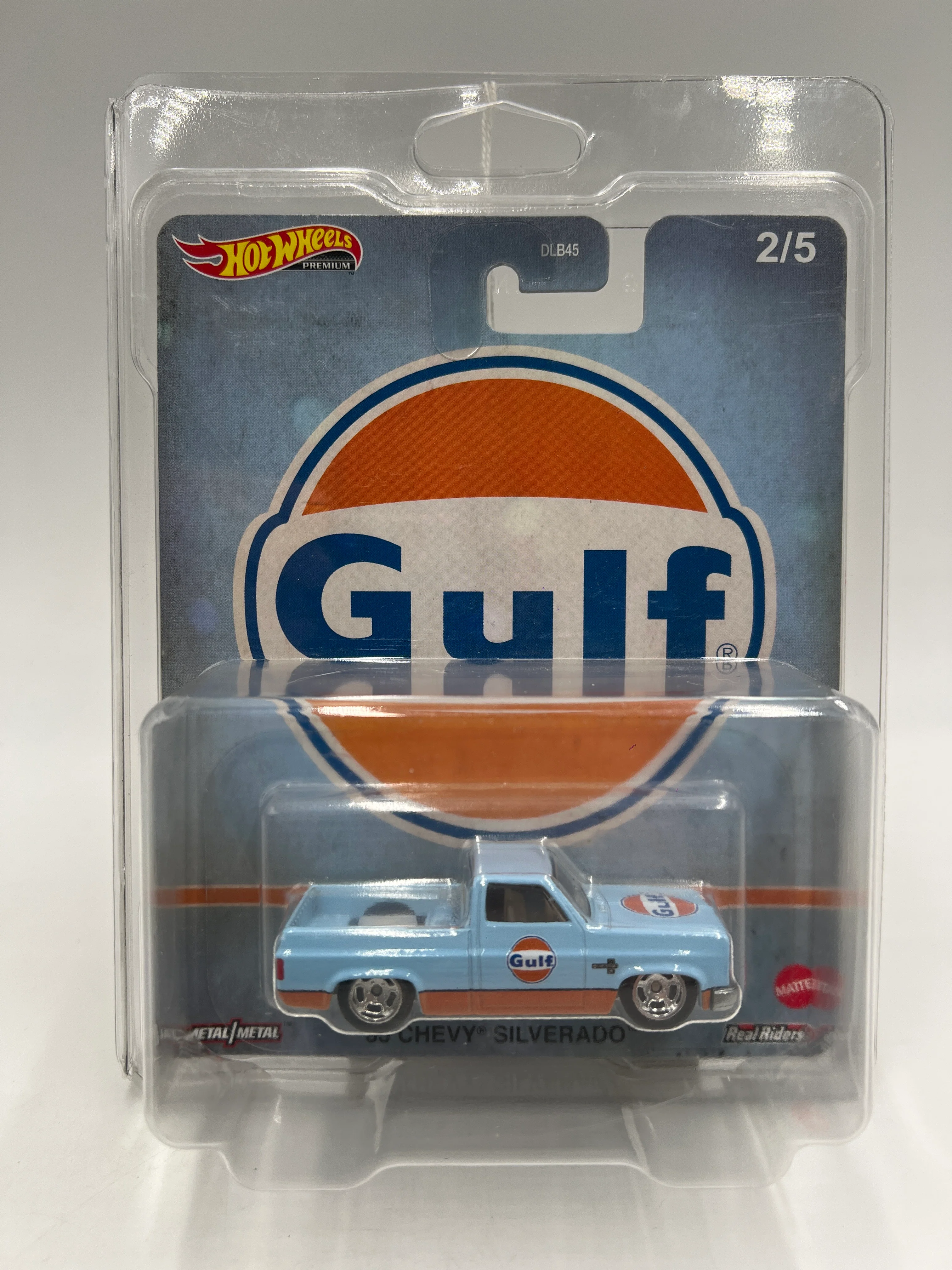 2020 Hot Wheels Premium Vintage Oil #2 83 Chevy Silverado Gulf Blue W/Protector - Image 7