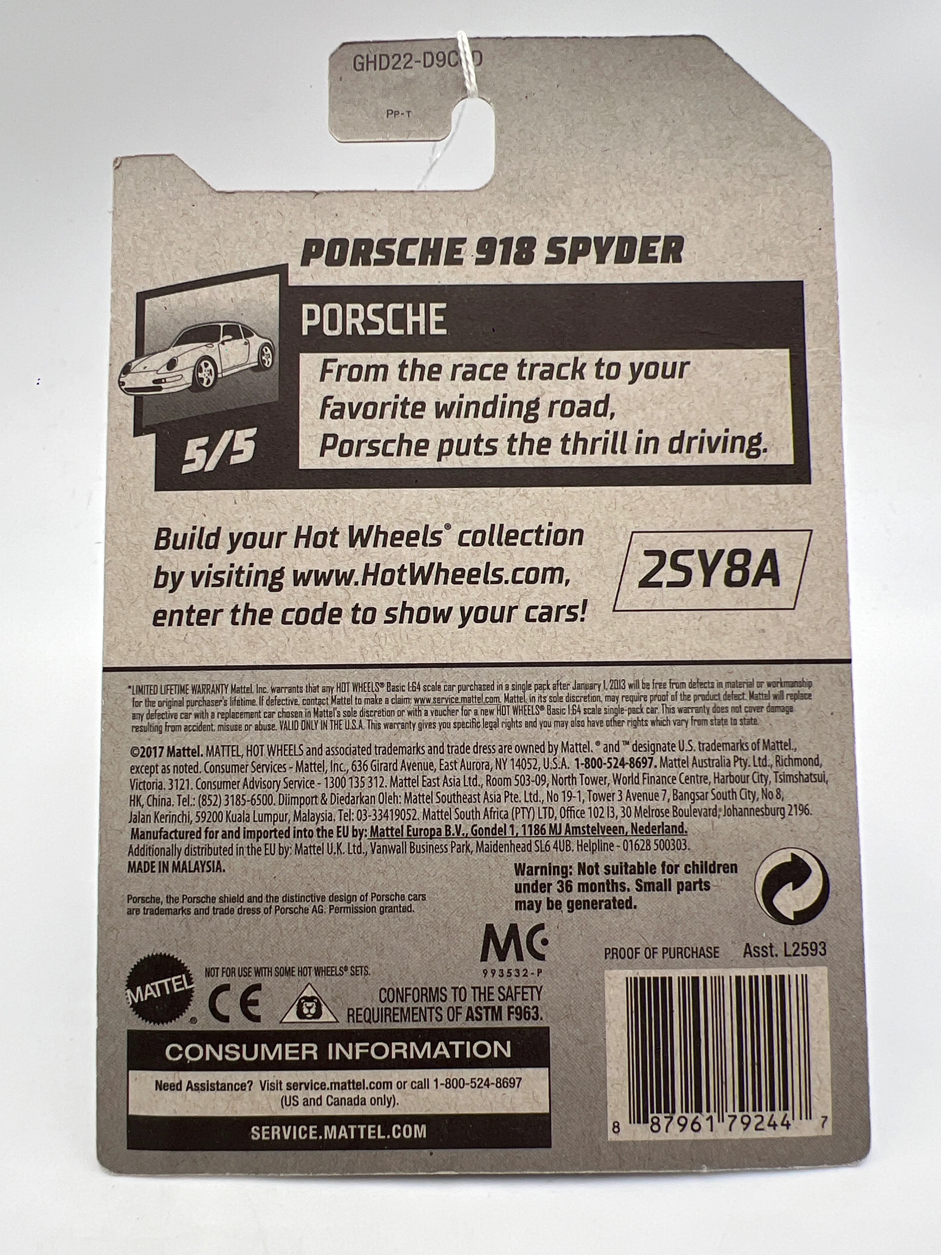 2020 Hot Wheels Porsche #94 Porsche 918 Spyder Blue 98A - Image 6