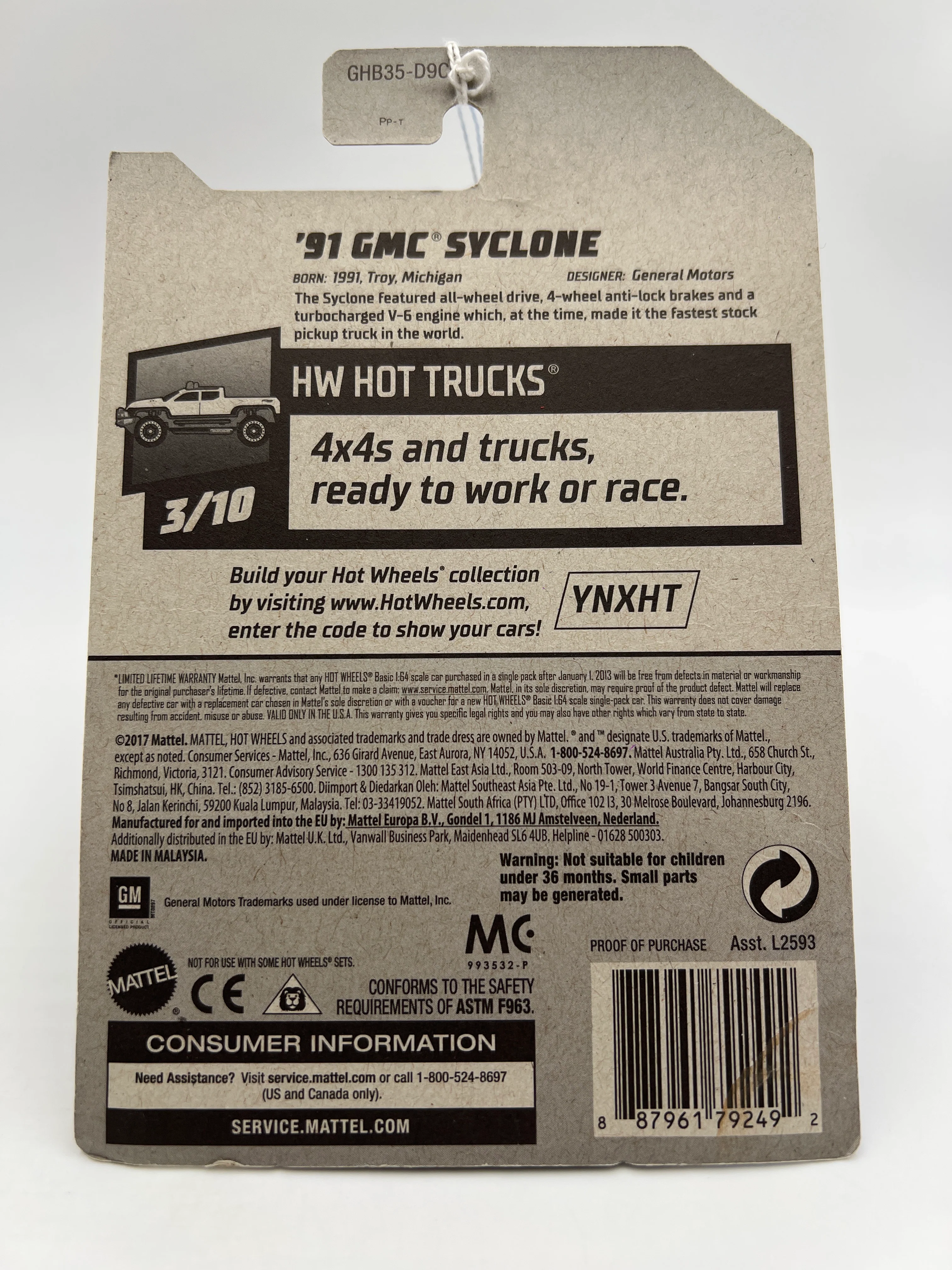 2020 Hot Wheels Hot Trucks #150 91 GMC Syclone Black Cracked/Loose Blister SR - Image 8