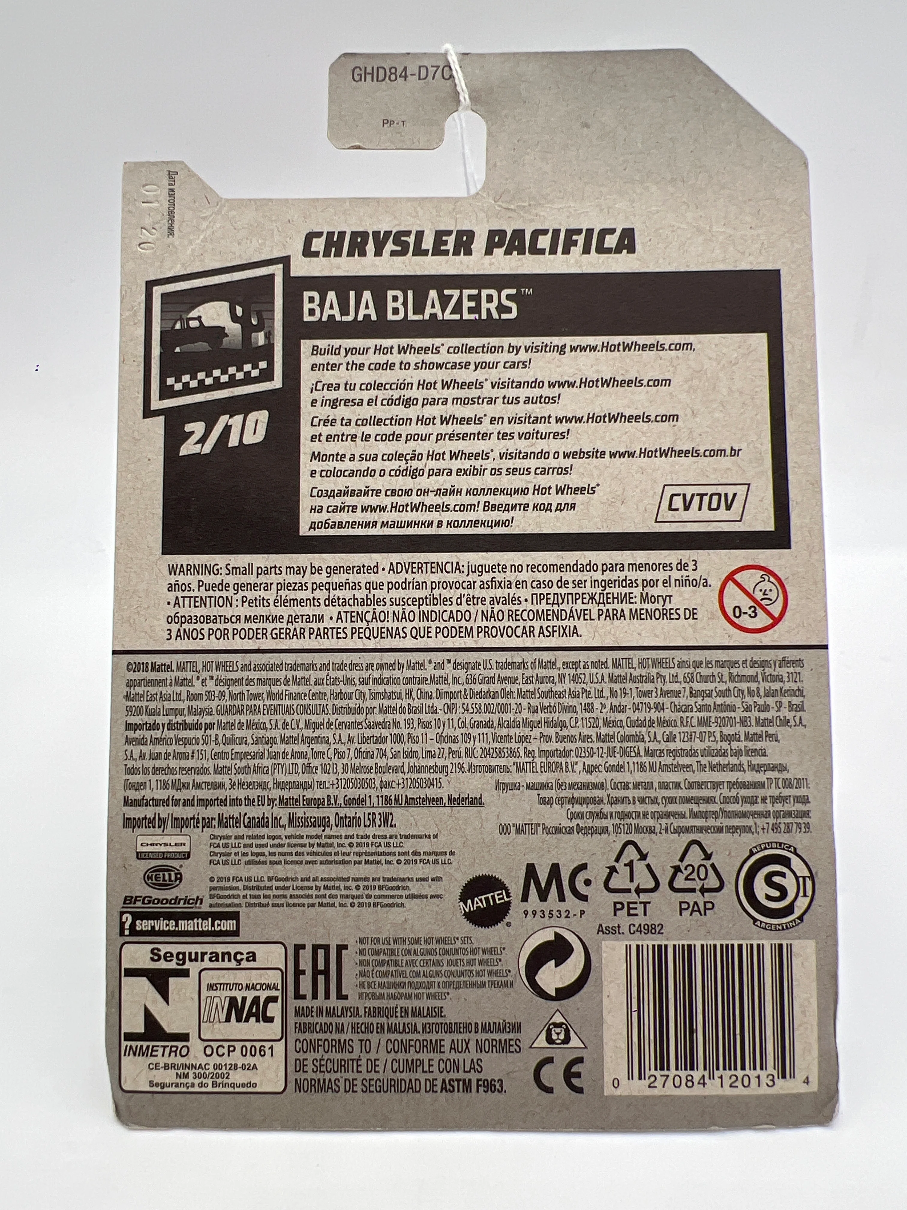 2020 Hot Wheels Baja Blazers #51 Chrysler Pacifica Black 37E - Image 6