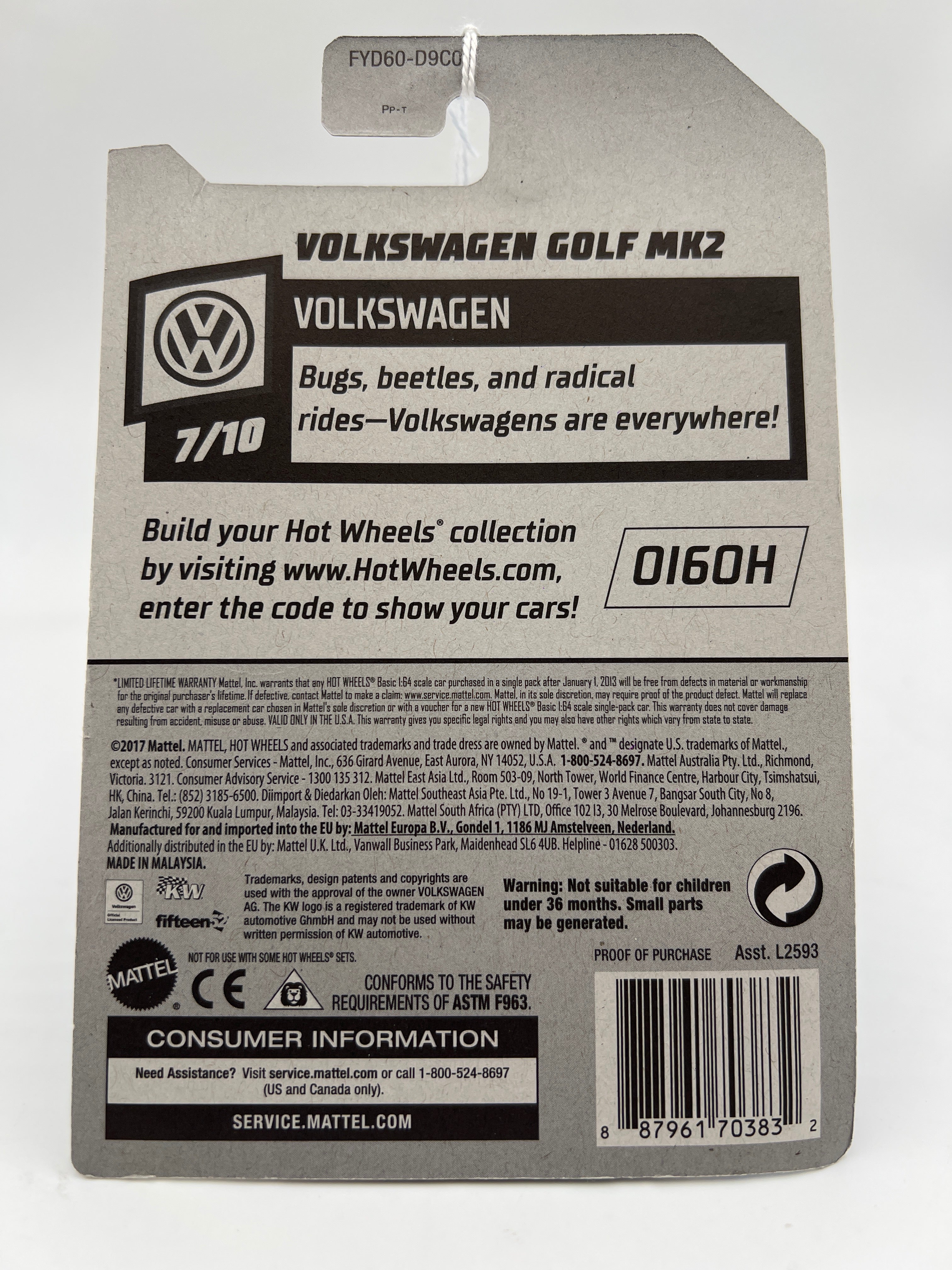 2019 Hot Wheels Volkswagen #68 Volkswagen Golf MK2 Teal 97E - Image 7