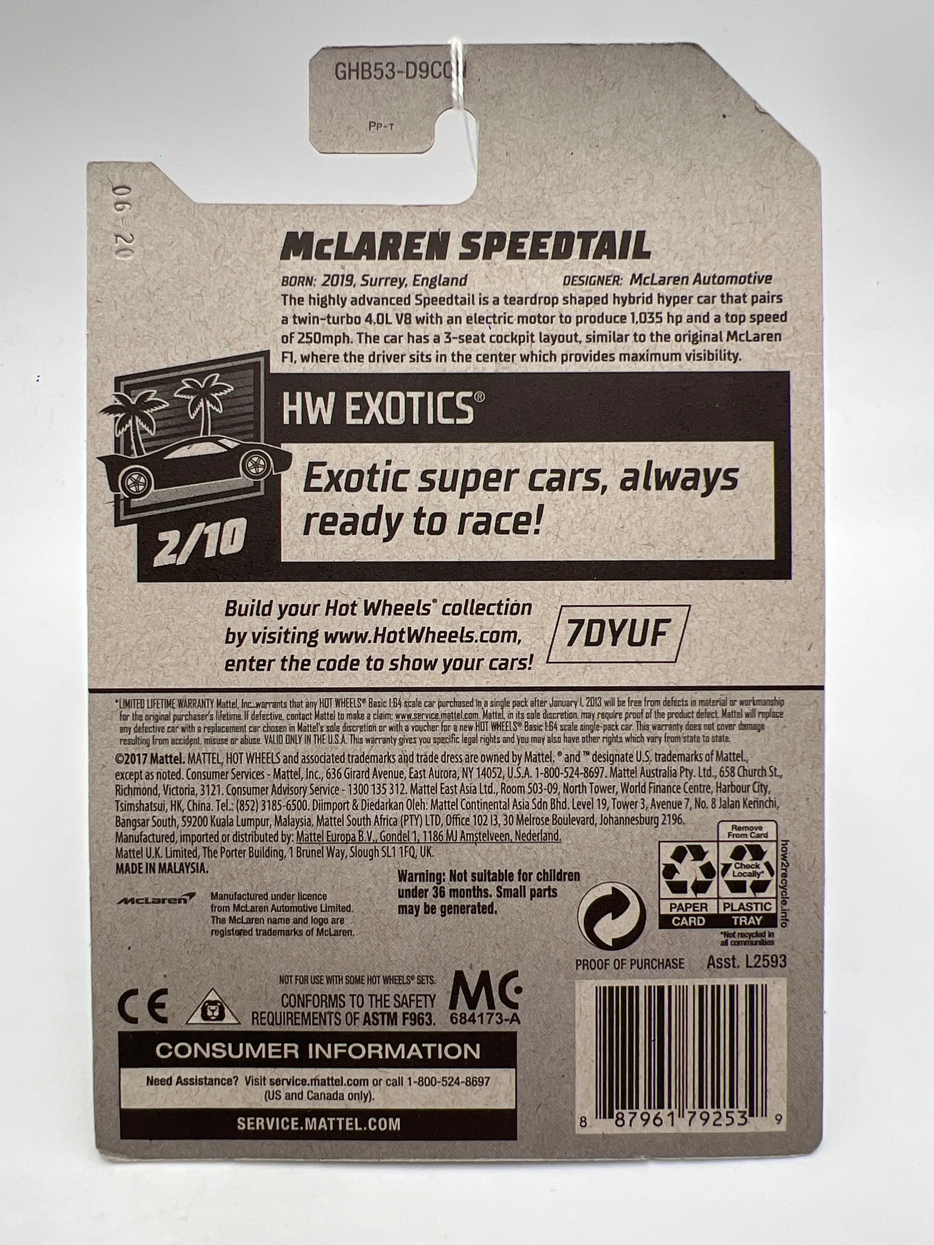 2020 Hot Wheels Exotics #227 McLaren Speedtail Light Blue 105C - Image 6