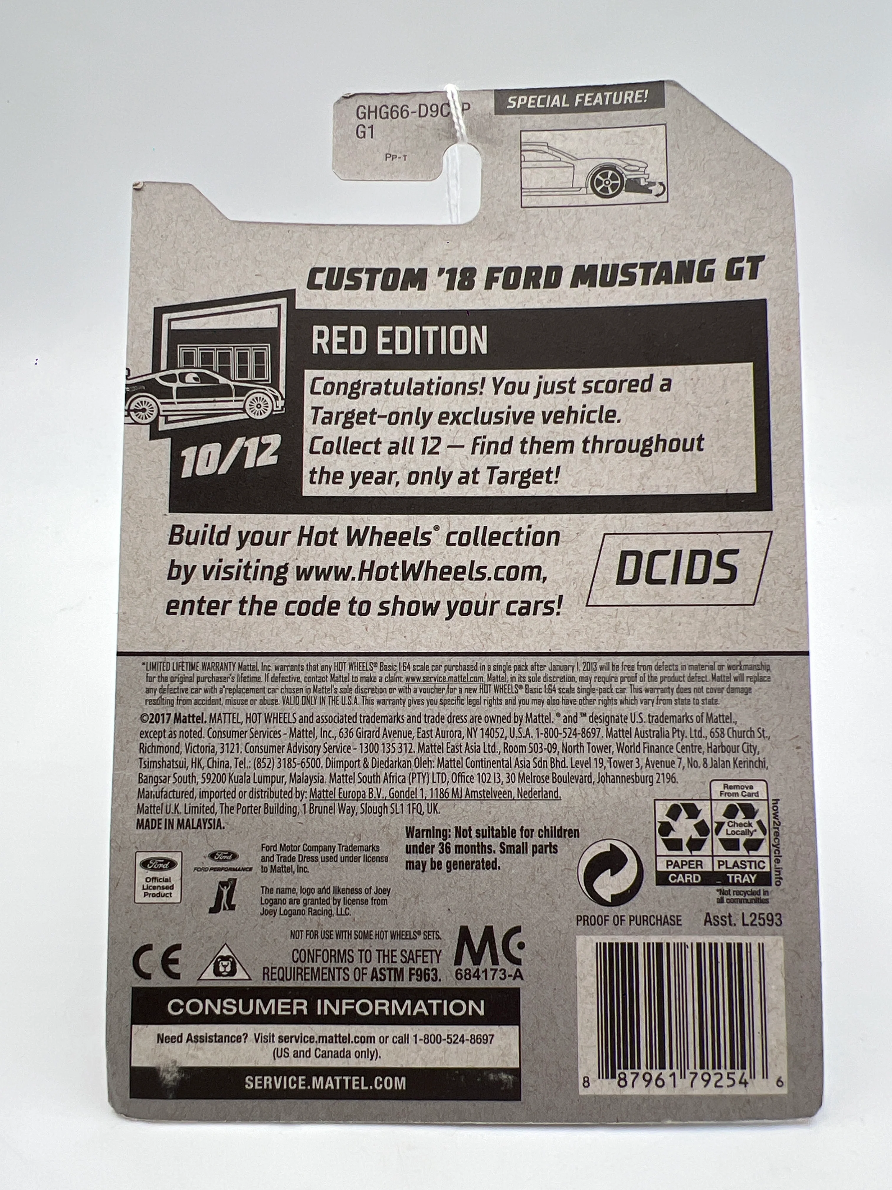 2020 Hot Wheels Target Exclusive Red Edition #222 Custom 18 Ford Mustang GT Red 146C - Image 6