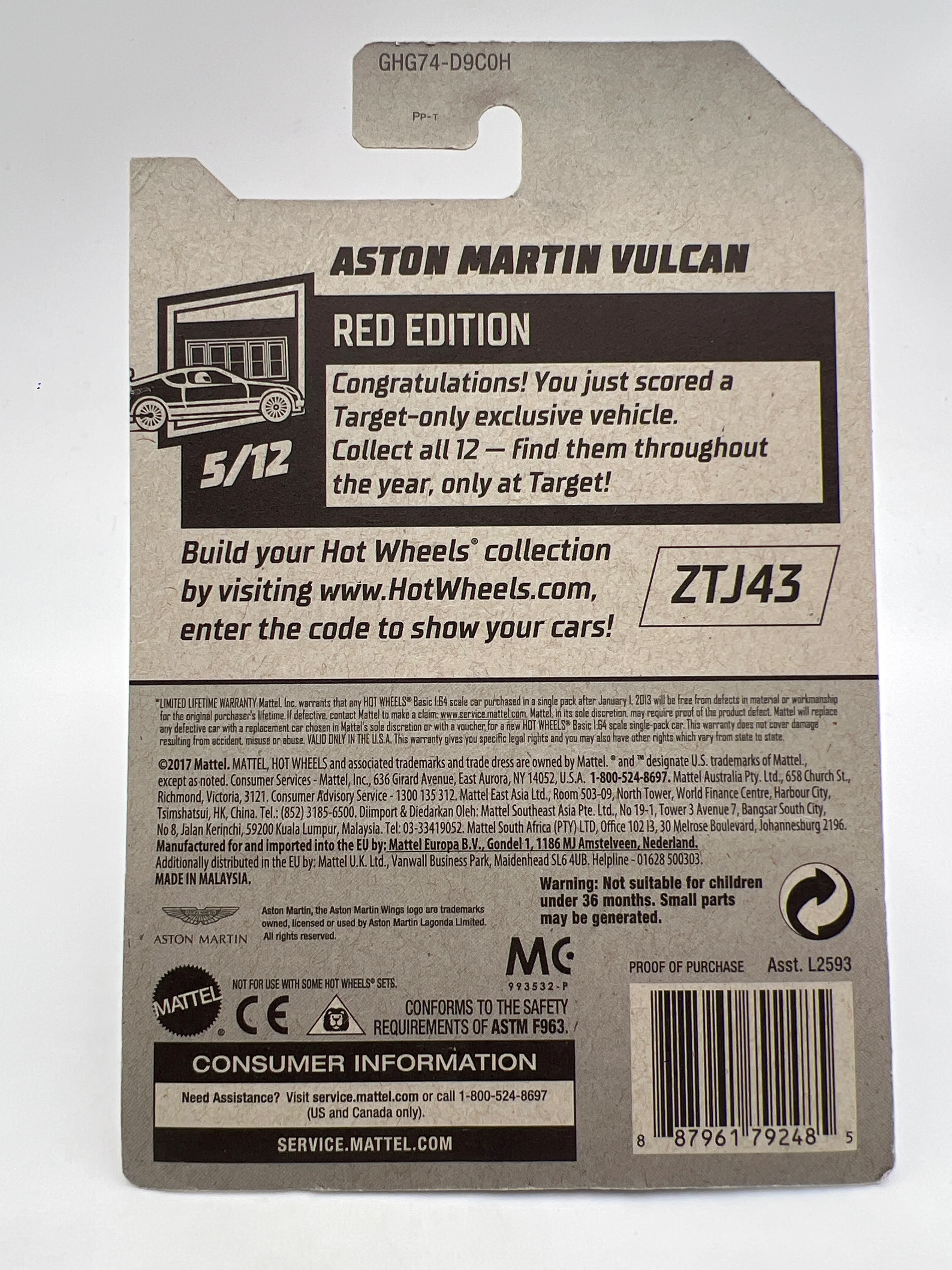 2020 Hot Wheels Target Exclusive Red Edition #88 Aston Martin Vulcan Red W/Protector - Image 6