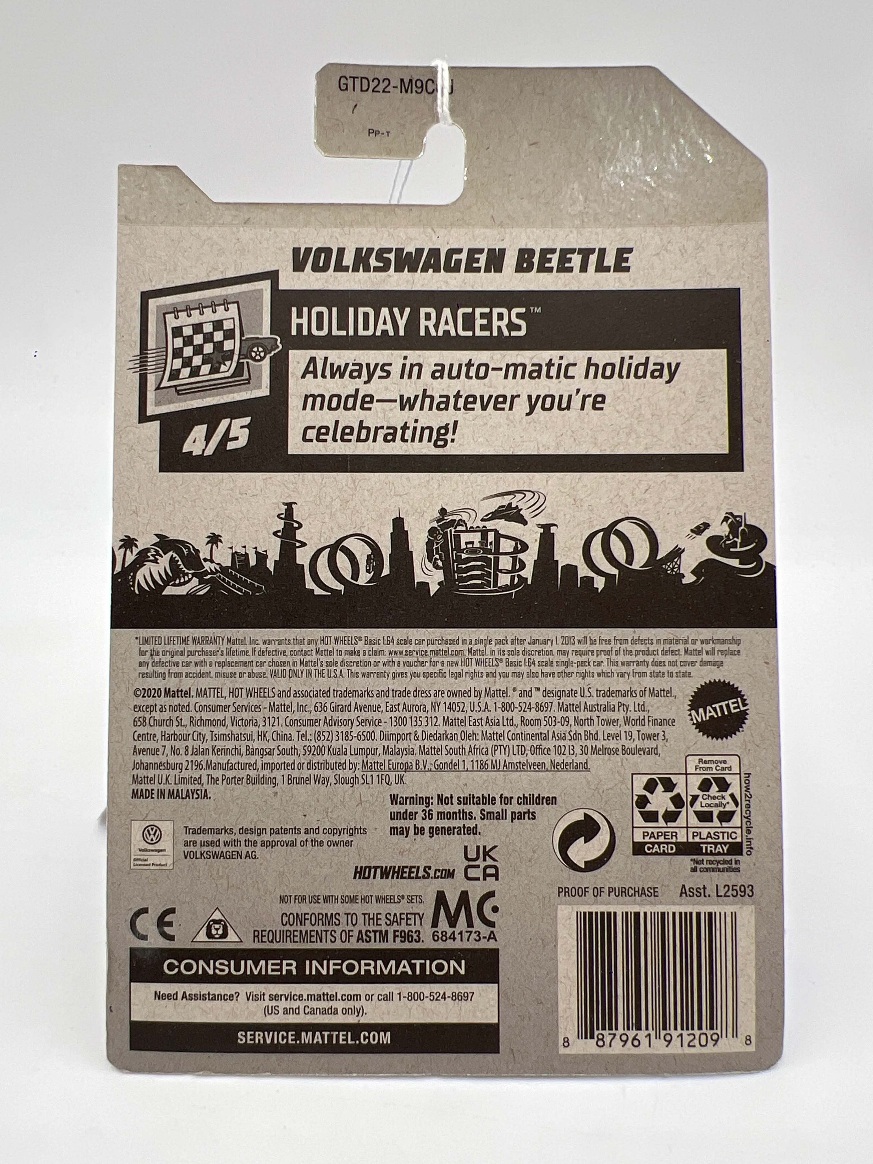 2021 Hot Wheels Holiday Racers Walmart Exclusive Zamac 009 #96 Volkswagen Beetle 143B - Image 7