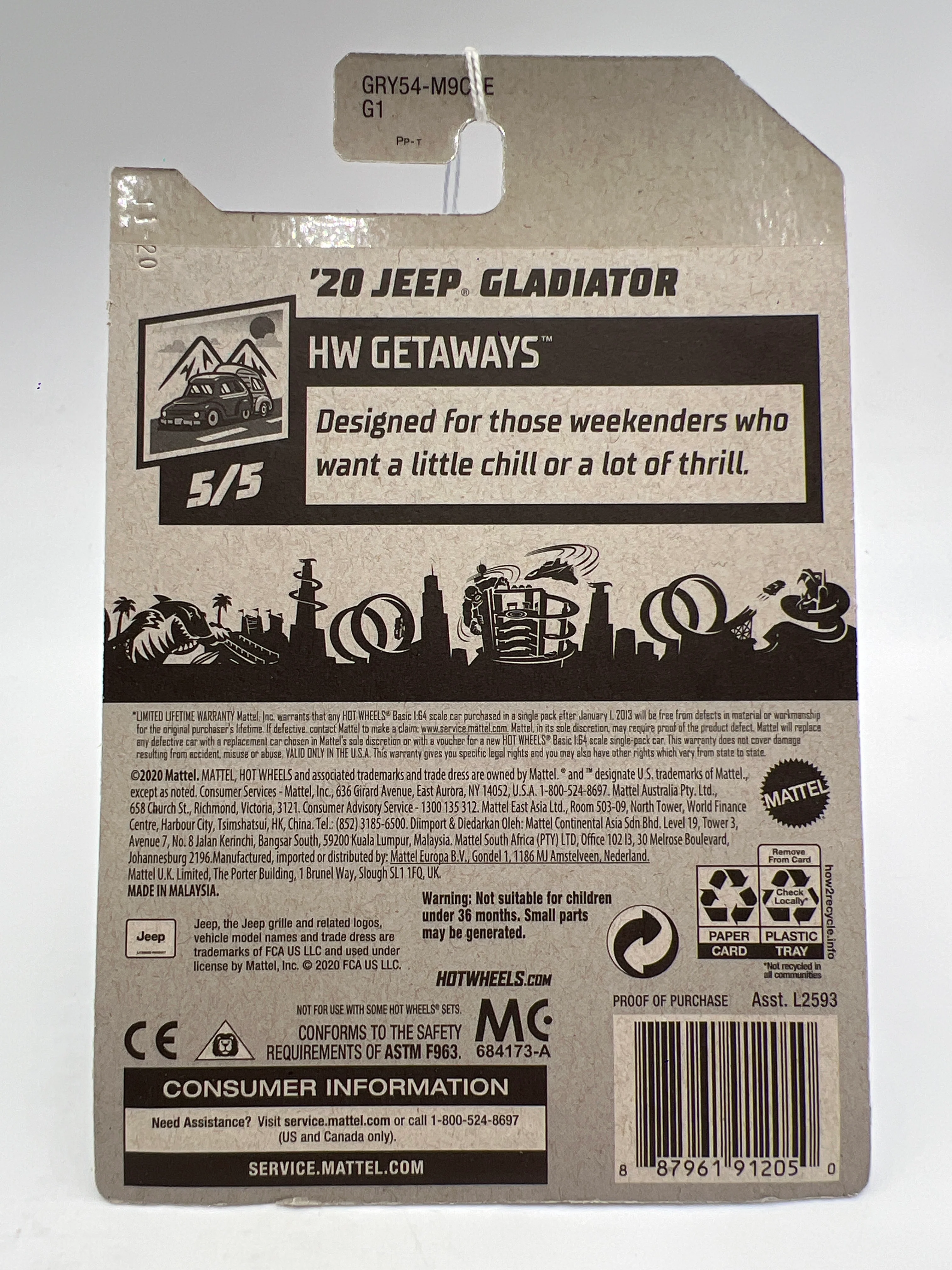 2021 Hot Wheels Getaways #117 20 Jeep Gladiator Blue 41F - Image 6