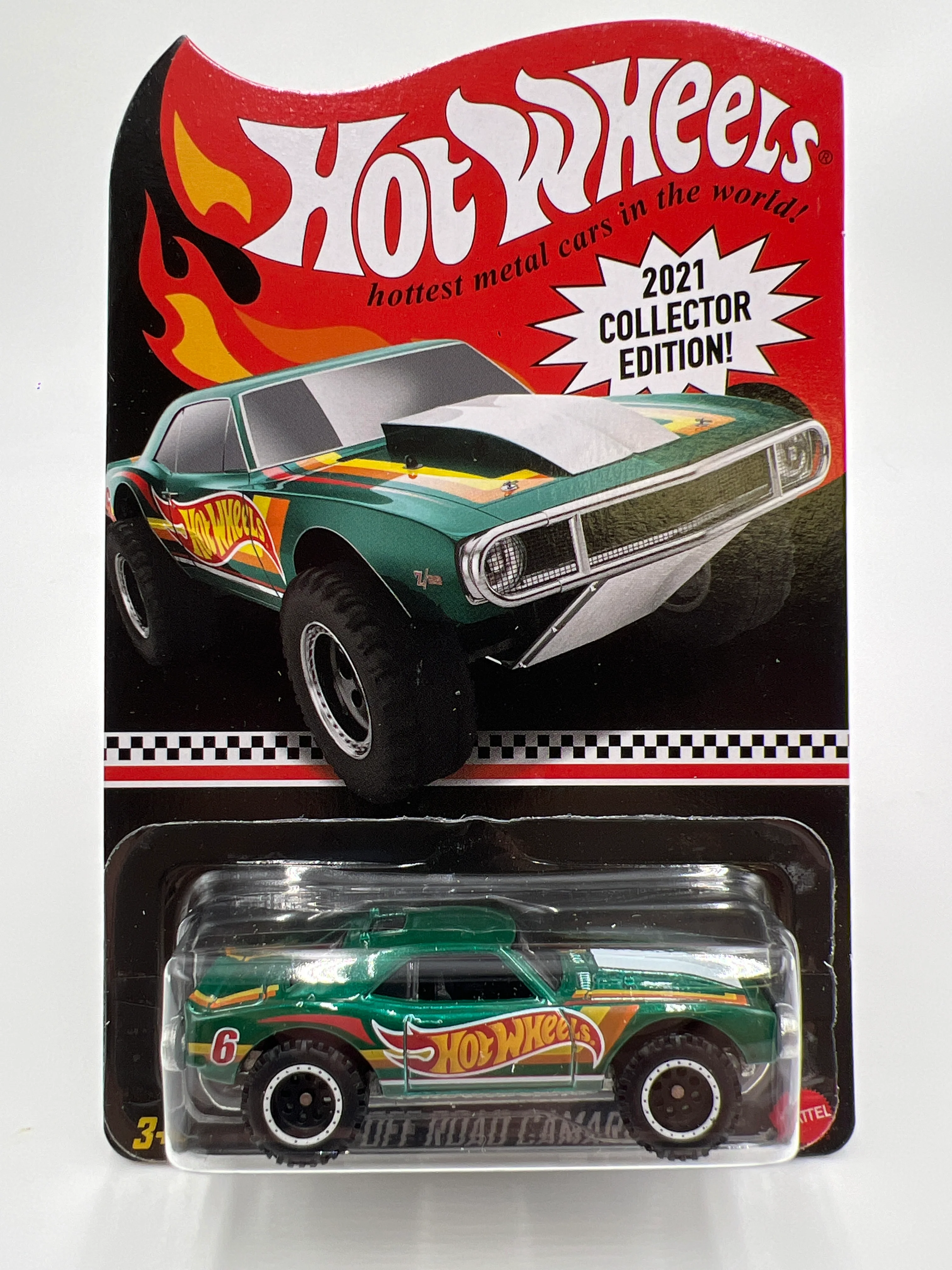 2021 Hot Wheels Collectors Edition Mail in #6 67 Off Road Camaro Green W/Protector - Image 2