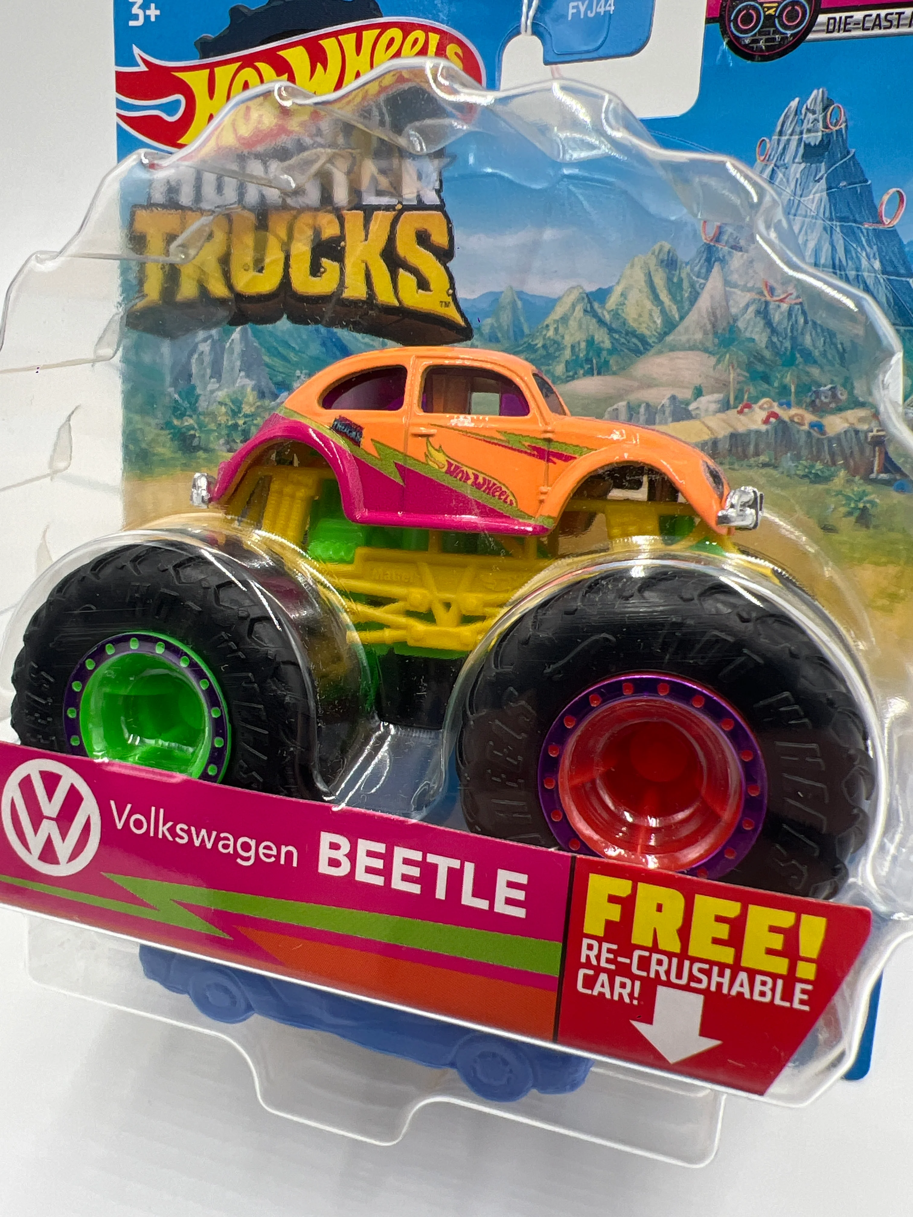 2021 Hot Wheels Monster Trucks Neon Shockers #21 Volkswagen Beetle 128G - Image 2