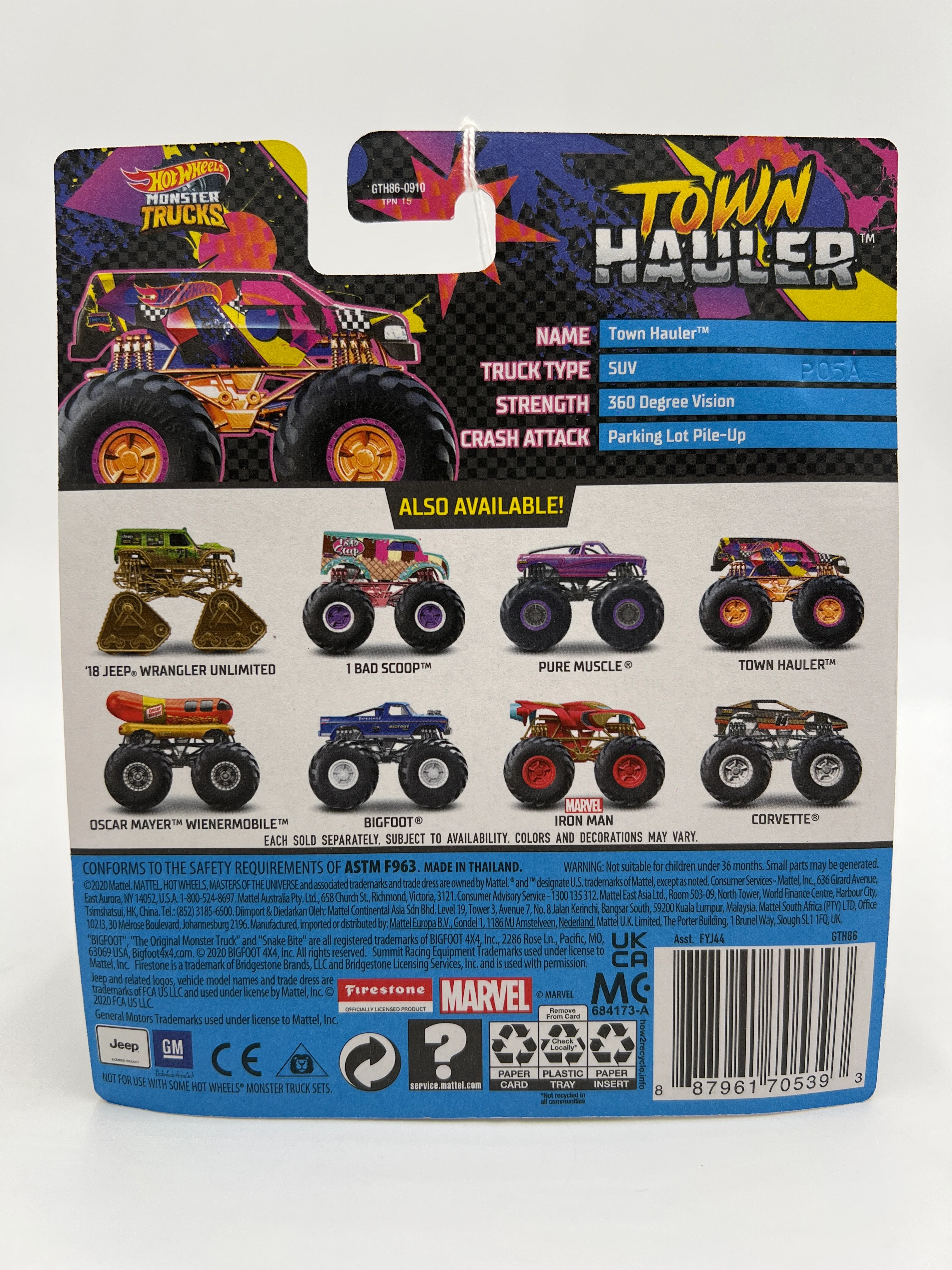 2021 Hot Wheels Monster Trucks Neon Shockers #44 Town Hauler 131i - Image 6