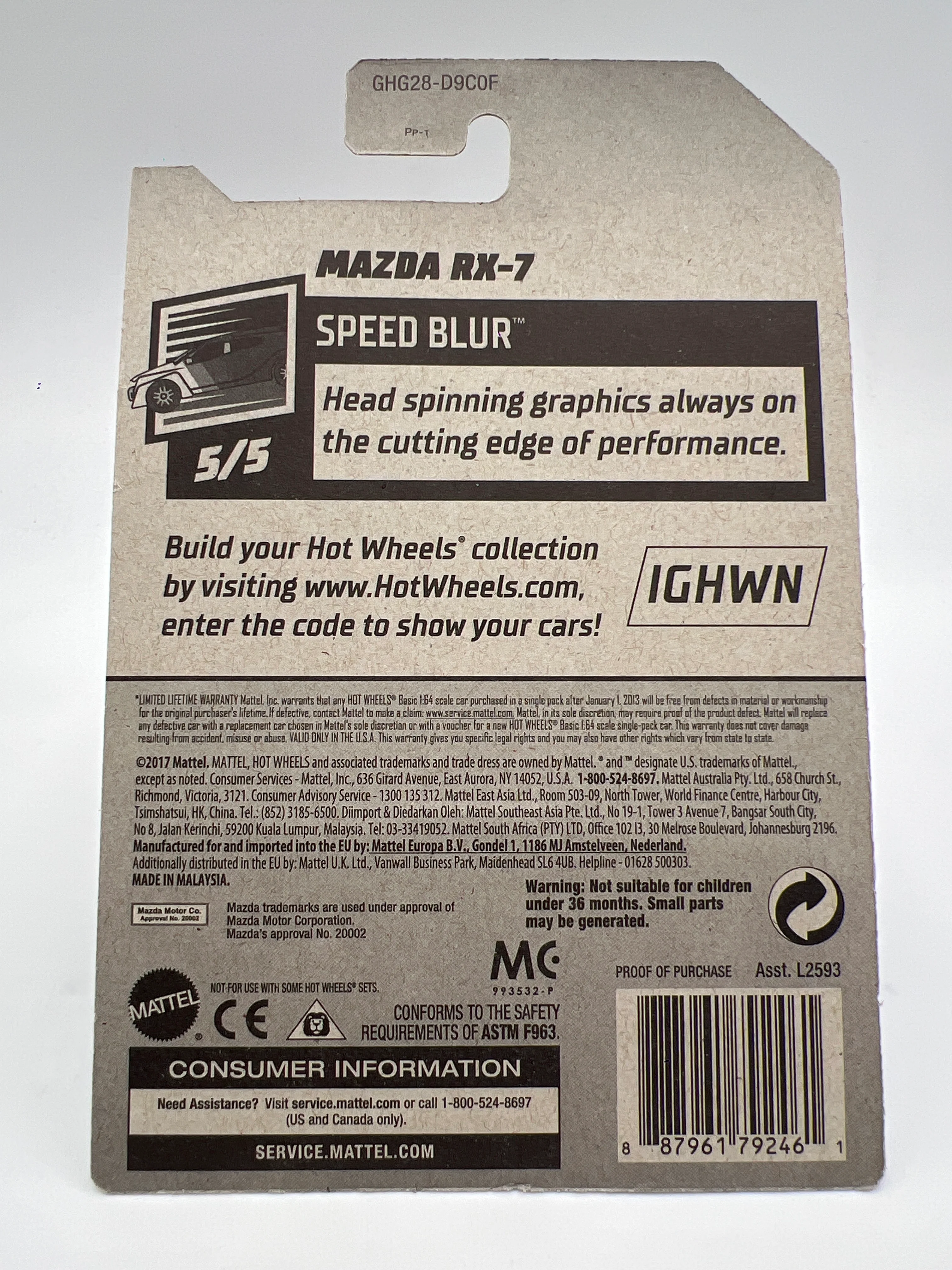 2020 Hot Wheels Super Treasure Hunt #130 Mazda RX-7 Orange W/Protector Card Not Perfect - Image 6