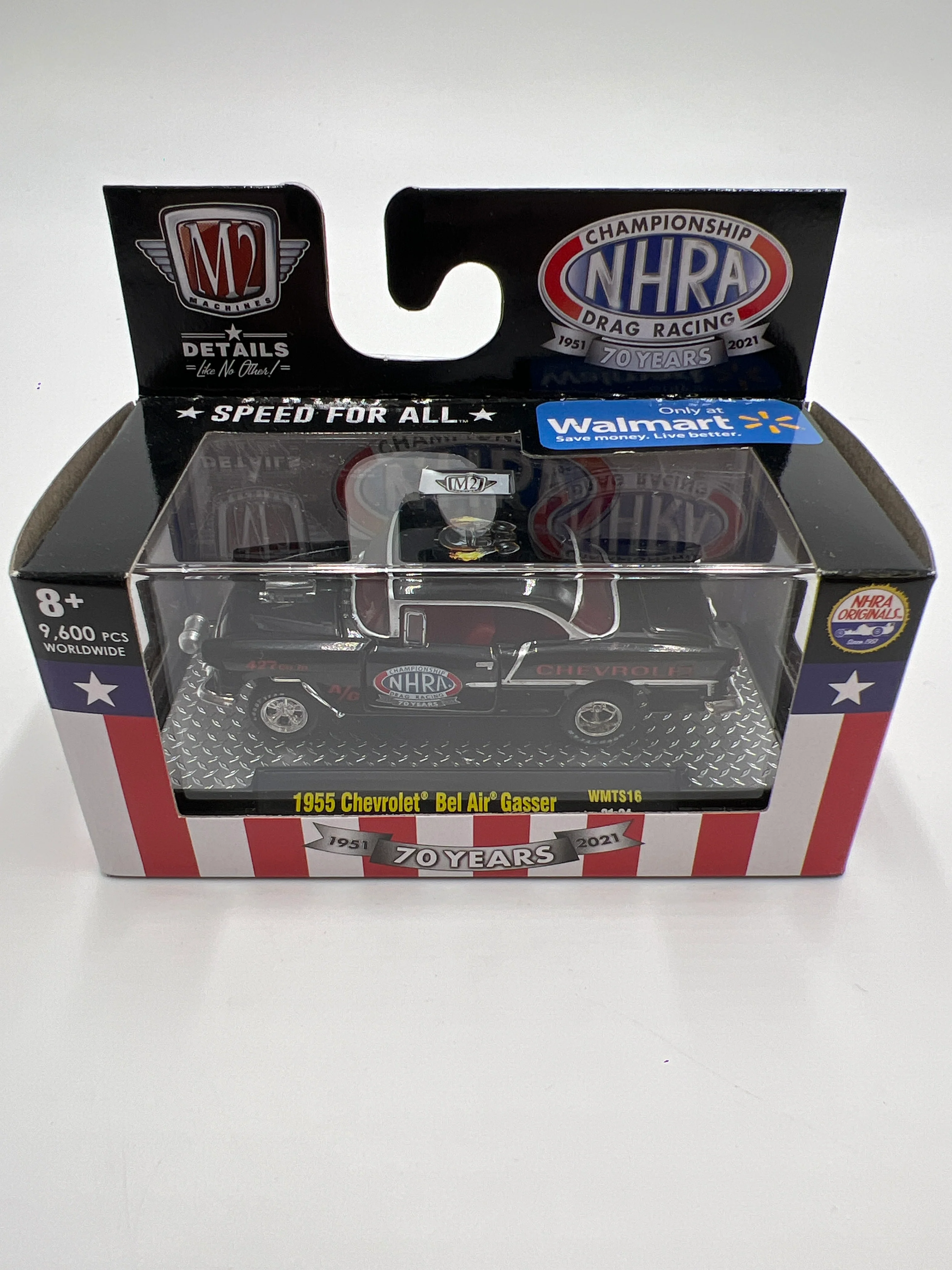 2021 M2 Machines NHRA 70 Years Walmart Exclusive 1955 Chevrolet Bel Air Gasser Black WMTS16 - Image 2
