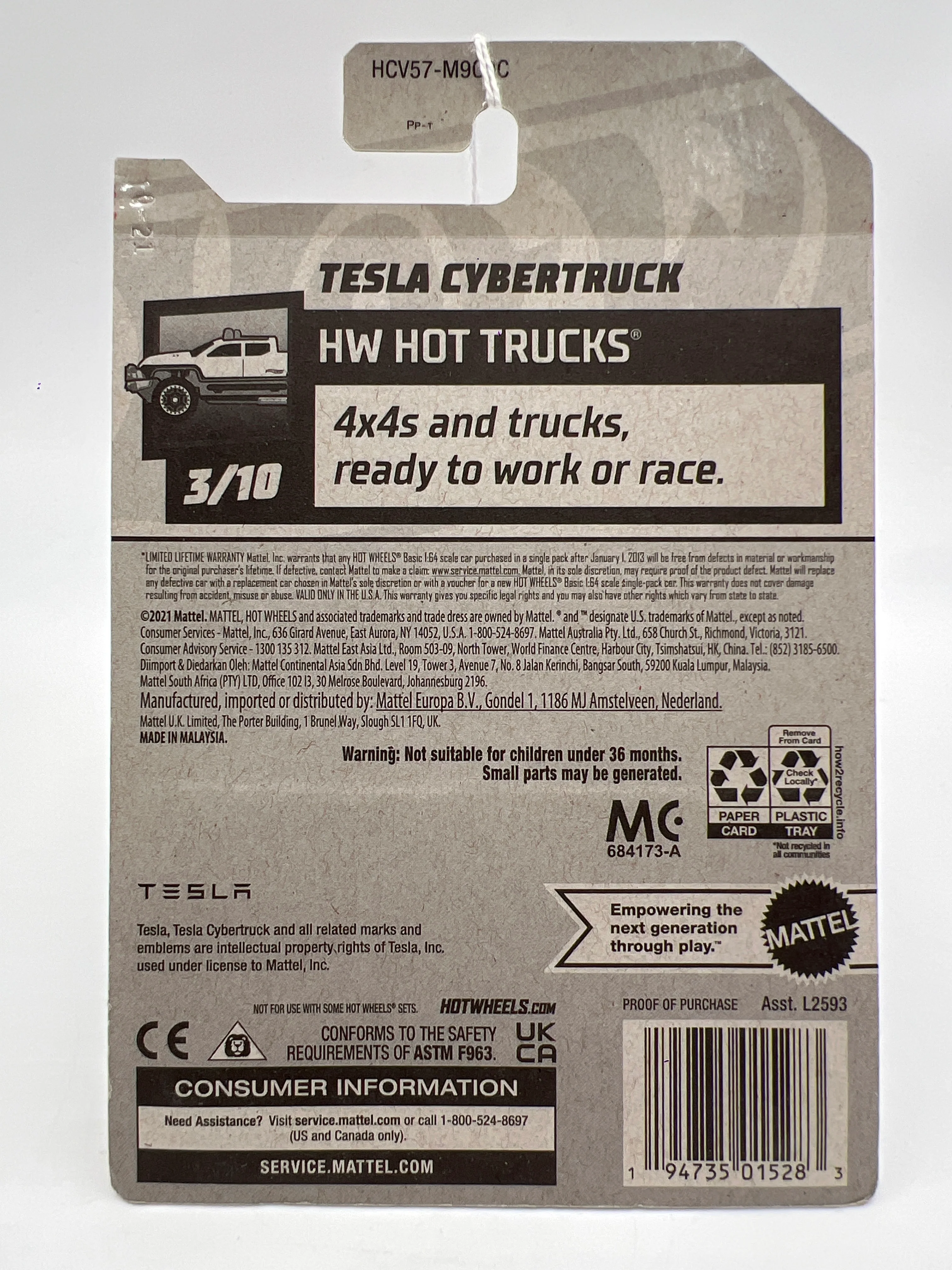 2022 Hot Wheels Hot Trucks #49 Tesla Cybertruck SR - Image 7