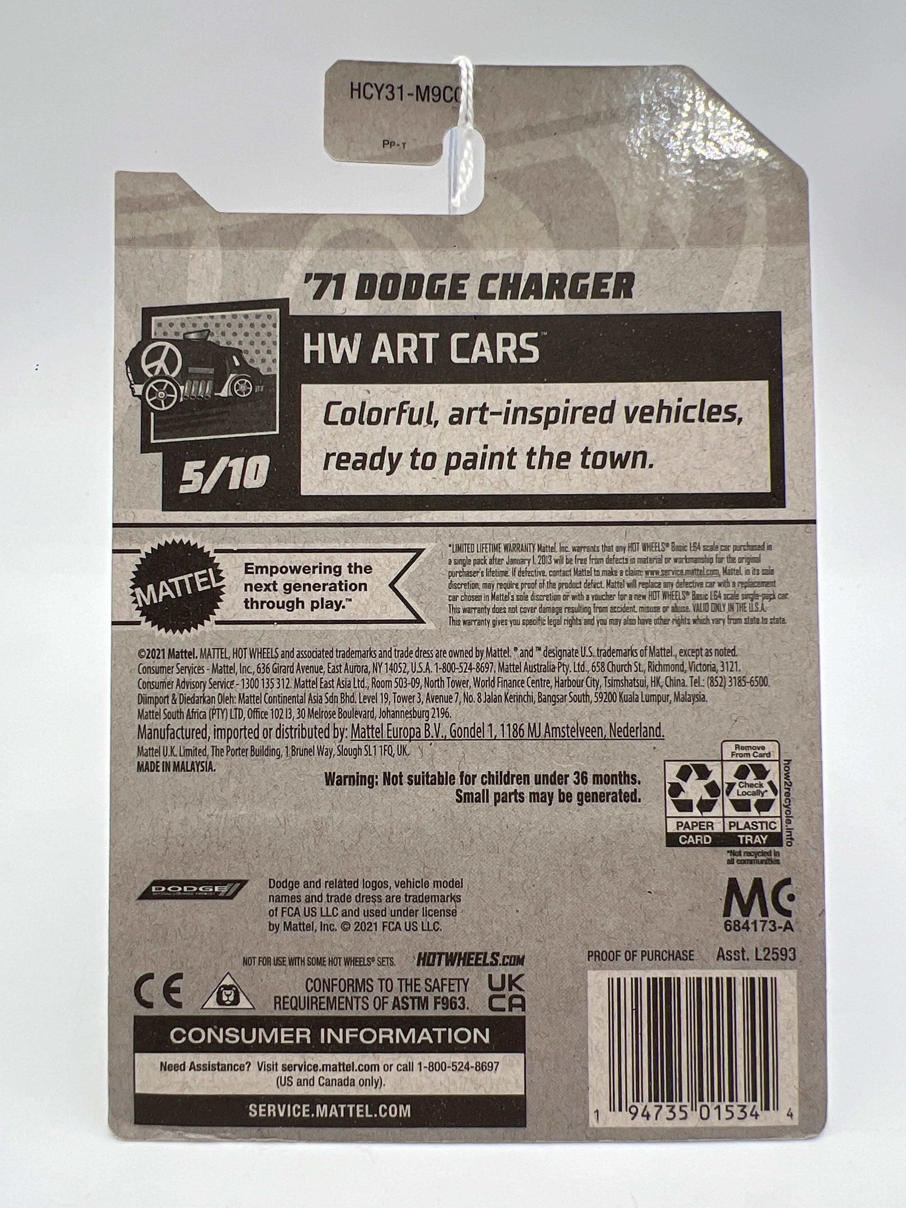 2022 Hot Wheels Art Cars Walmart Exclusive Zamac 06 #109 71 Dodge Charger 148i - Image 8