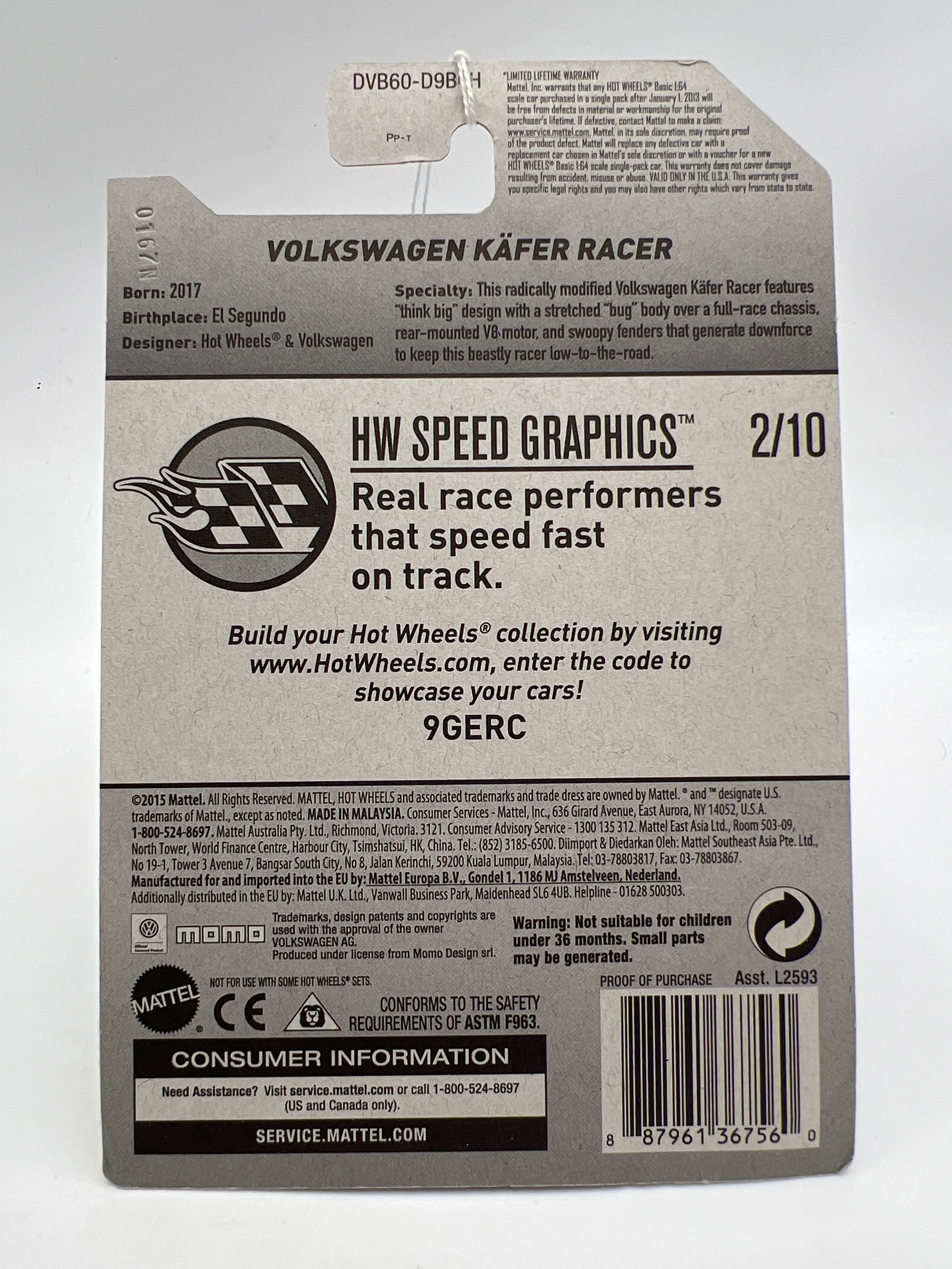 2017 Hot Wheels Speed Graphics #156 Volkswagen Kafer Racer Momo Black 97F - Image 6
