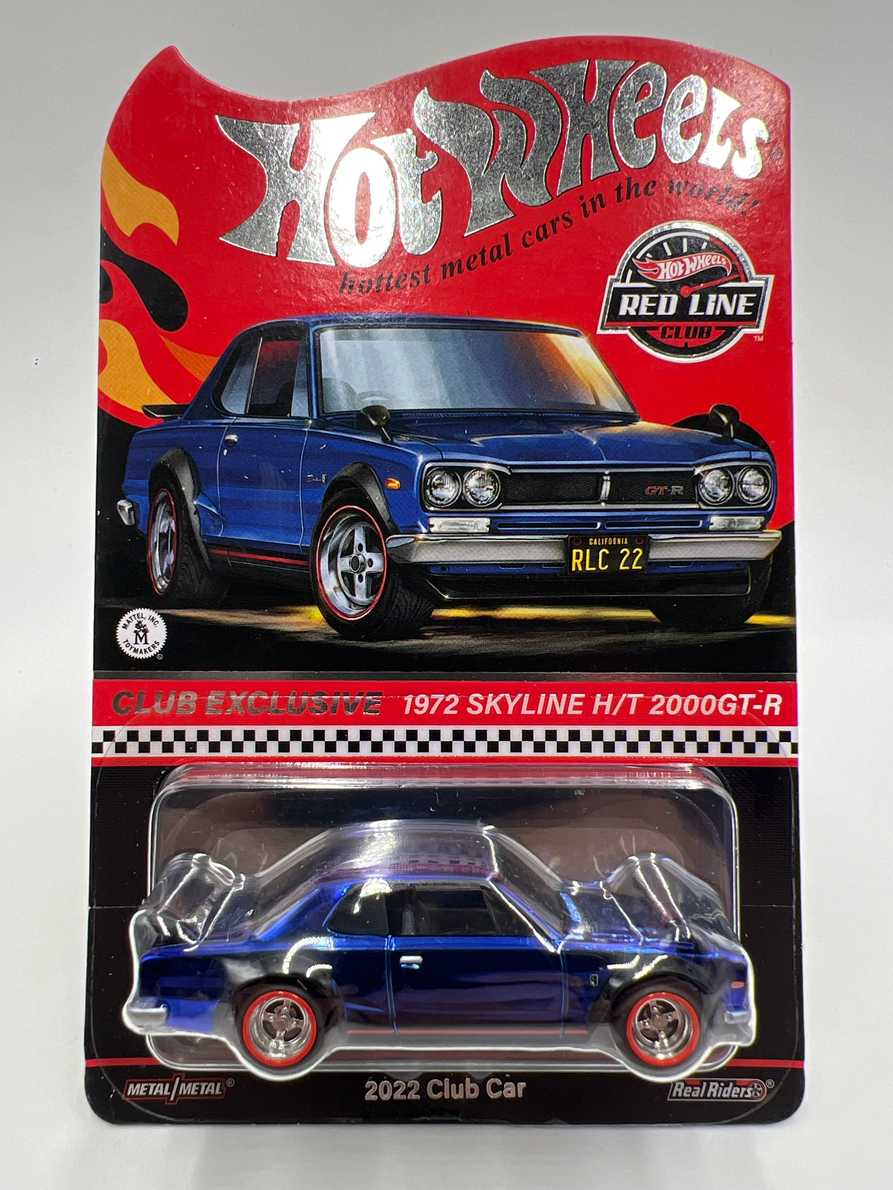 2022 Hot Wheels RLC Club Exclusive 1972 Nissan Skyline H/T 2000GT-R Blue W/Protector and Patch/Button - Image 2