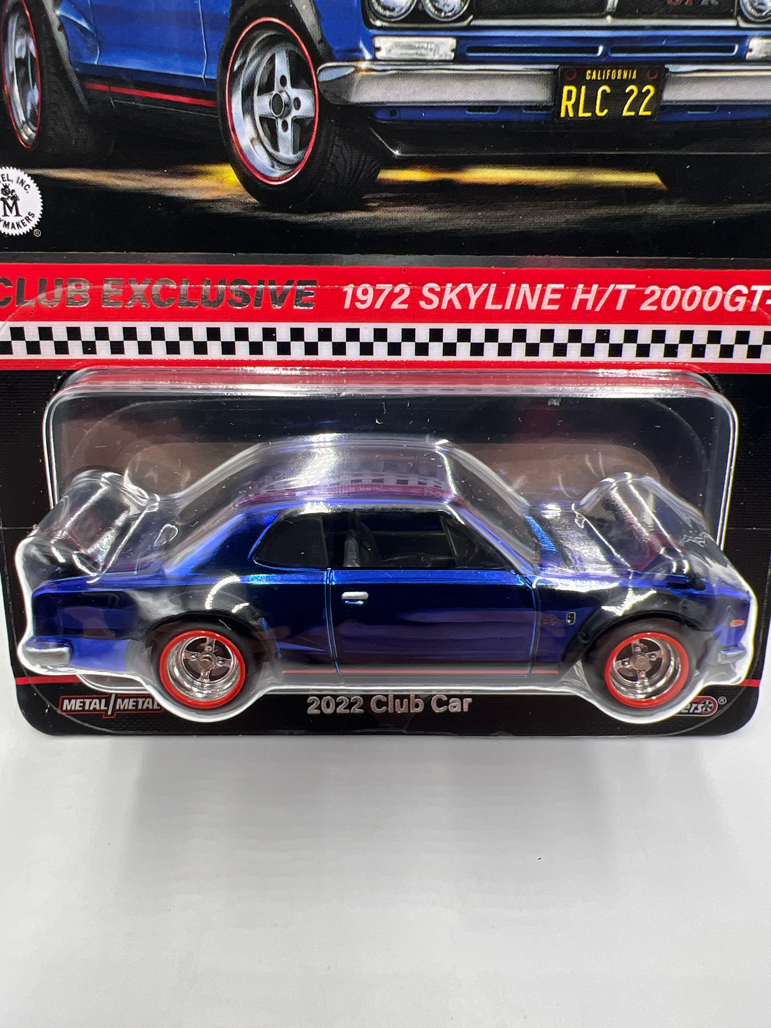 2022 Hot Wheels RLC Club Exclusive 1972 Nissan Skyline H/T 2000GT-R Blue W/Protector and Patch/Button - Image 3