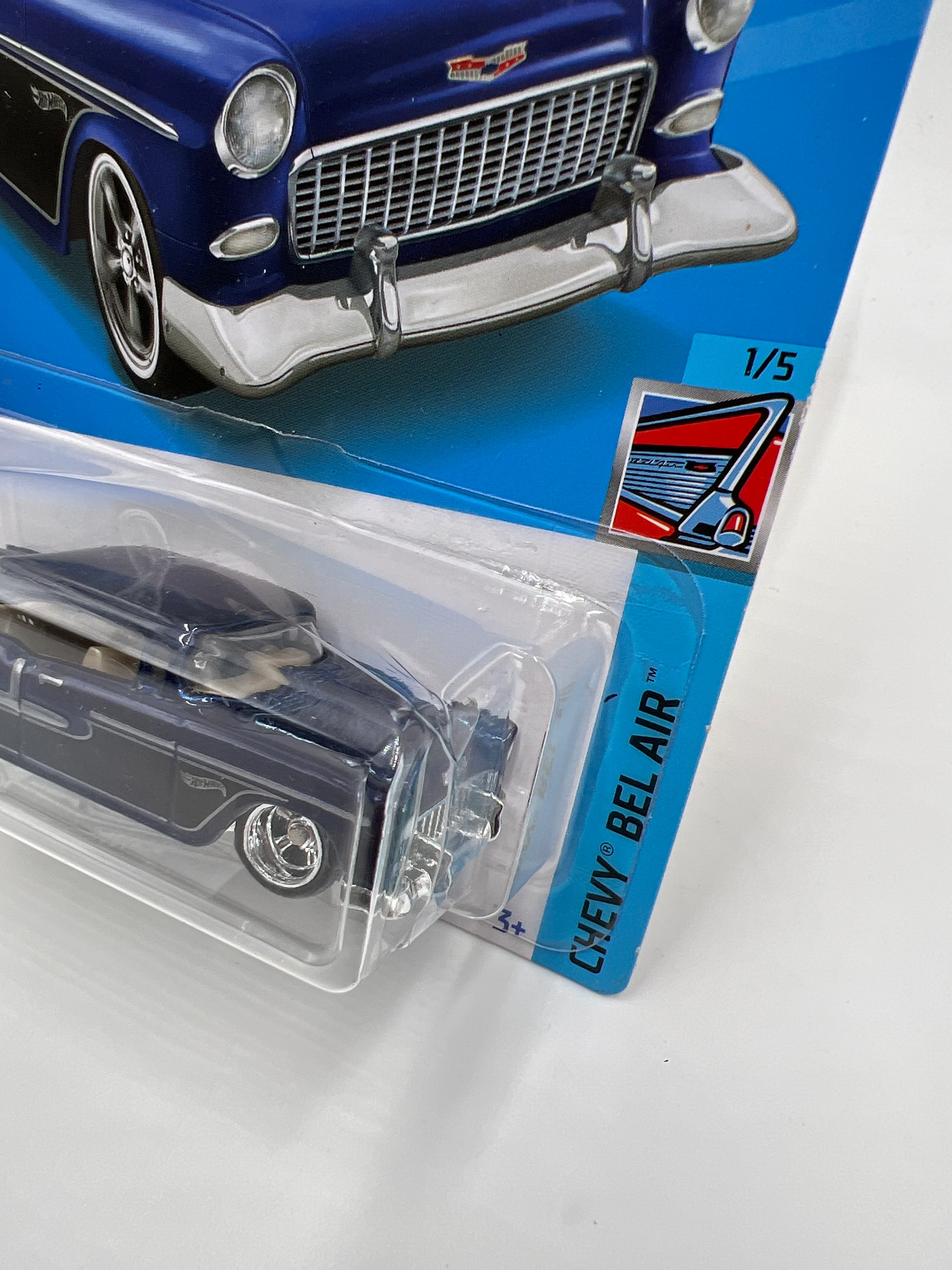 2022 Hot Wheels Super Treasure Hunt #20 55 Chevy Blue W/Protector Blister Not Perfect - Image 3