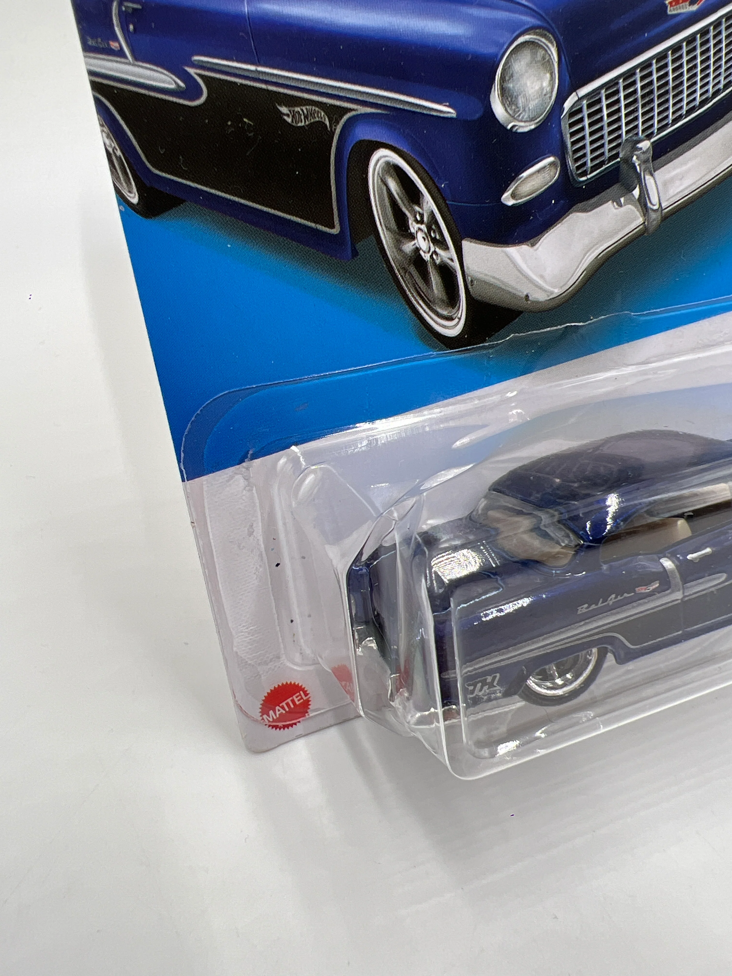 2022 Hot Wheels Super Treasure Hunt #20 55 Chevy Blue W/Protector Blister Not Perfect - Image 4