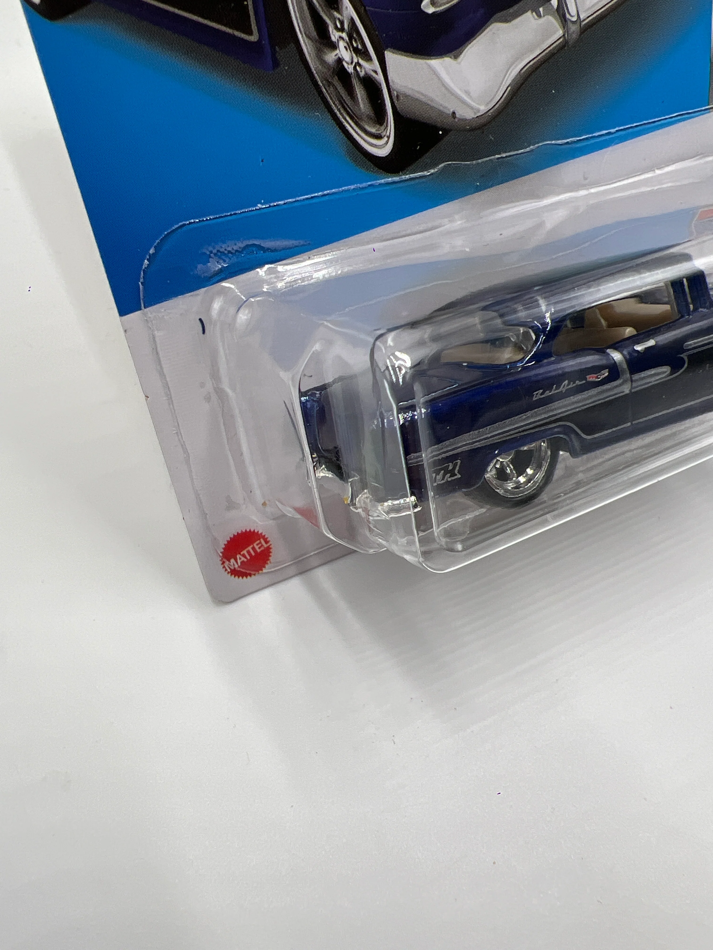 2022 Hot Wheels Super Treasure Hunt #20 55 Chevy Blue W/Protector - Image 5