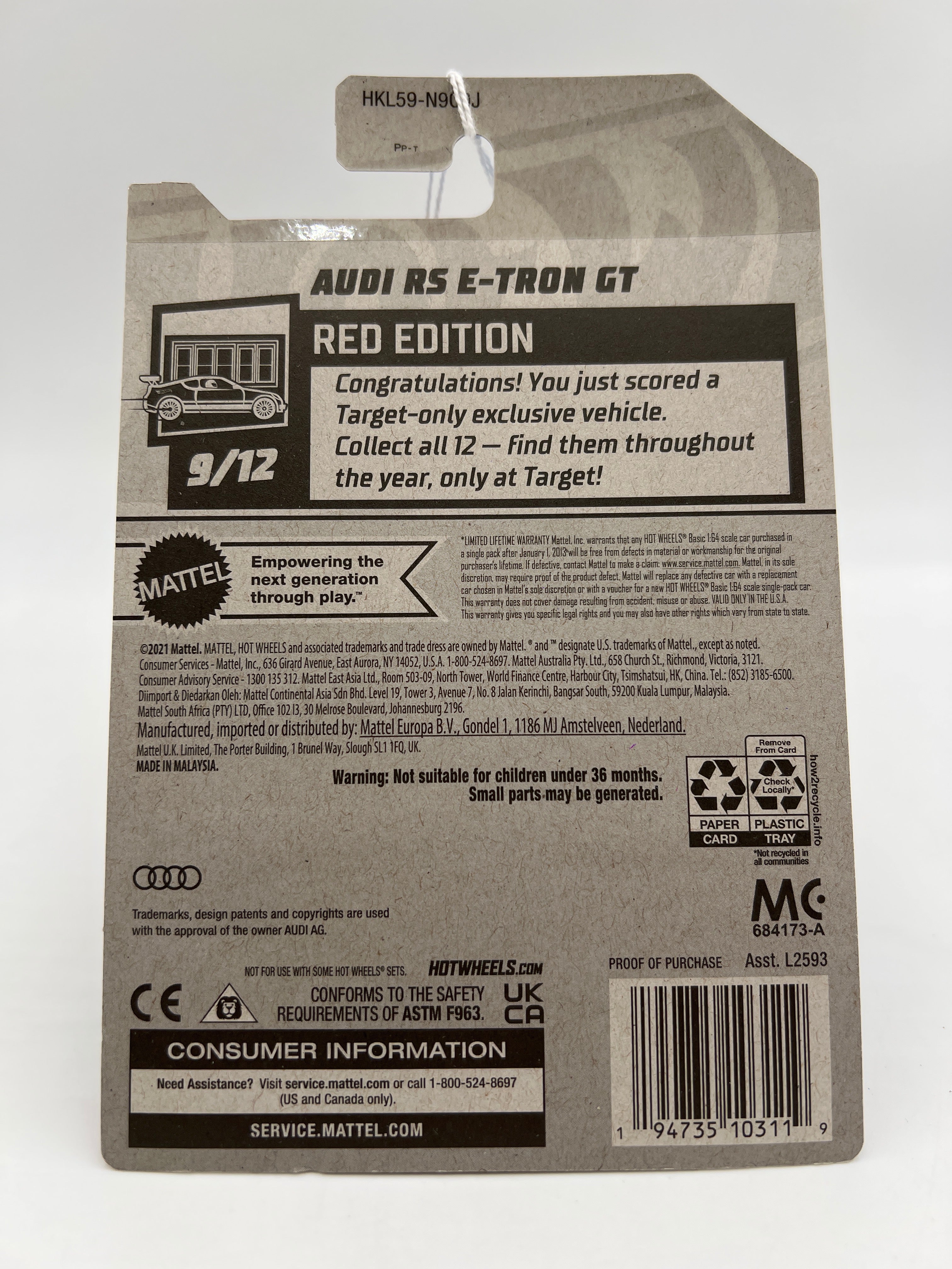 2023 Hot Wheels Target Exclusive Red Edition #109 Audi RS E-Tron GT Black 103E - Image 6