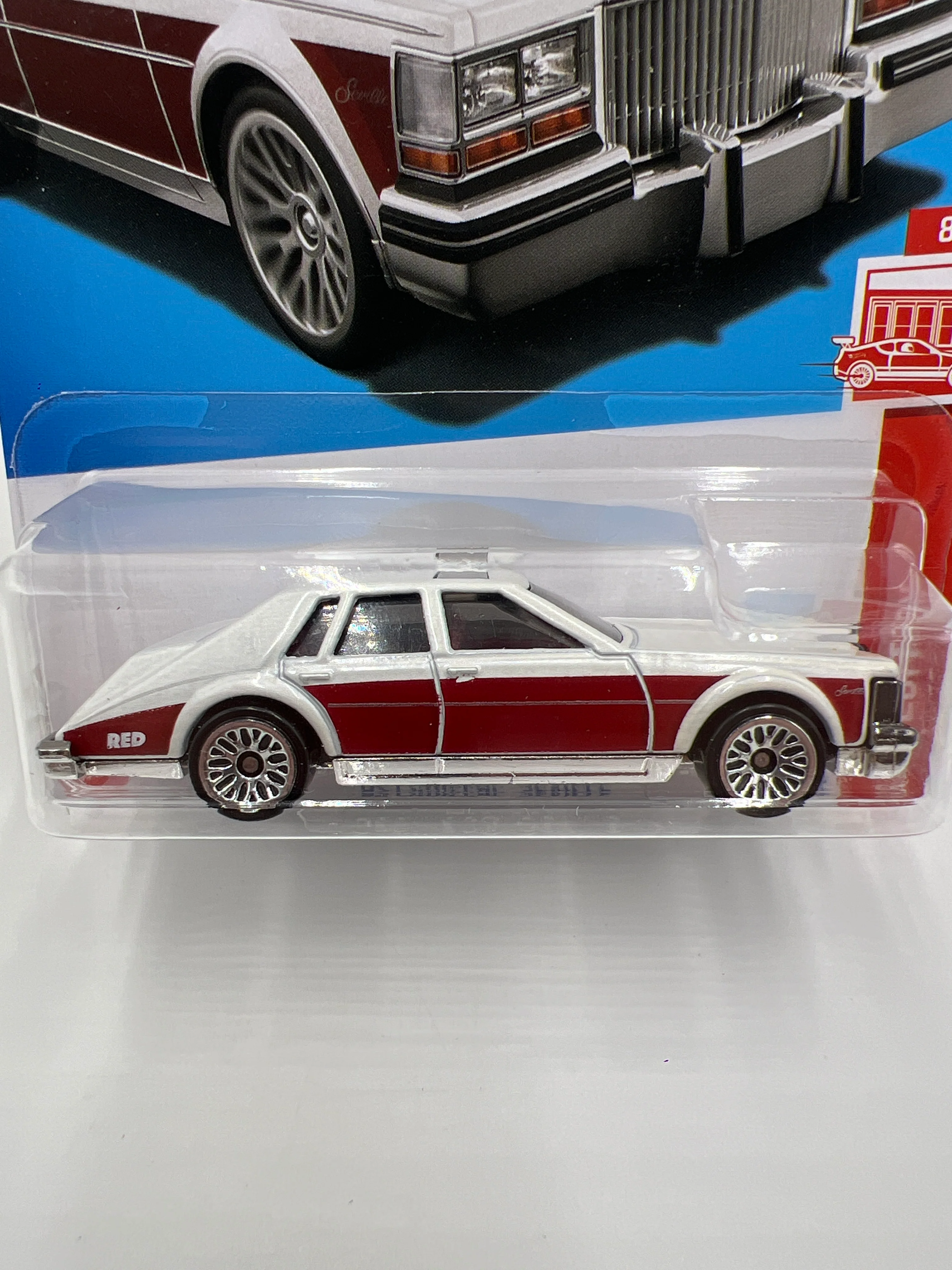 2023 Hot Wheels Target Exclusive Red Edition #75 82 Cadillac Seville White/Red - Image 2