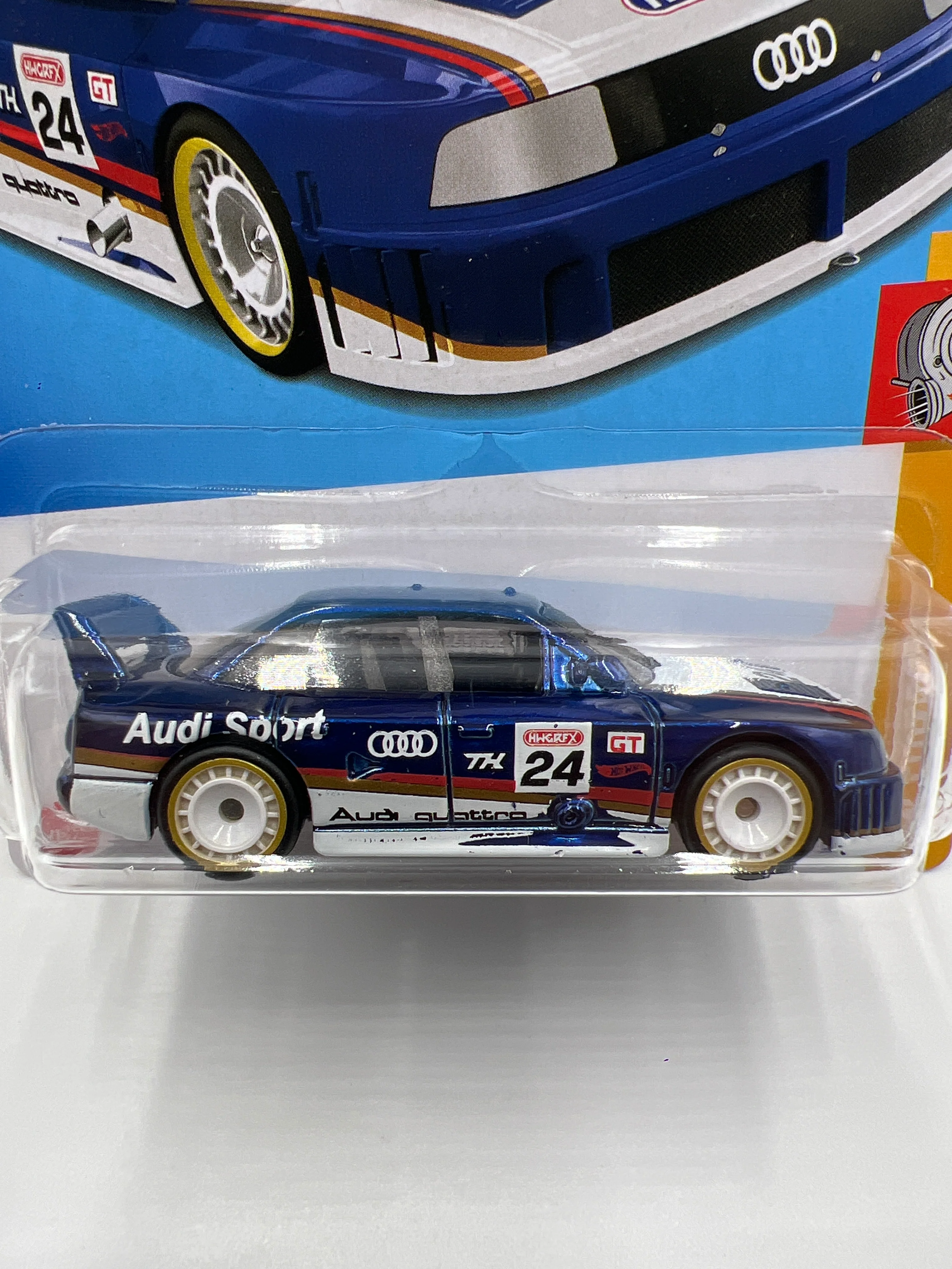 2024 Hot Wheels #144 Super Treasure Hunt Audi 90 Quattro Blue W/Protector - Image 3