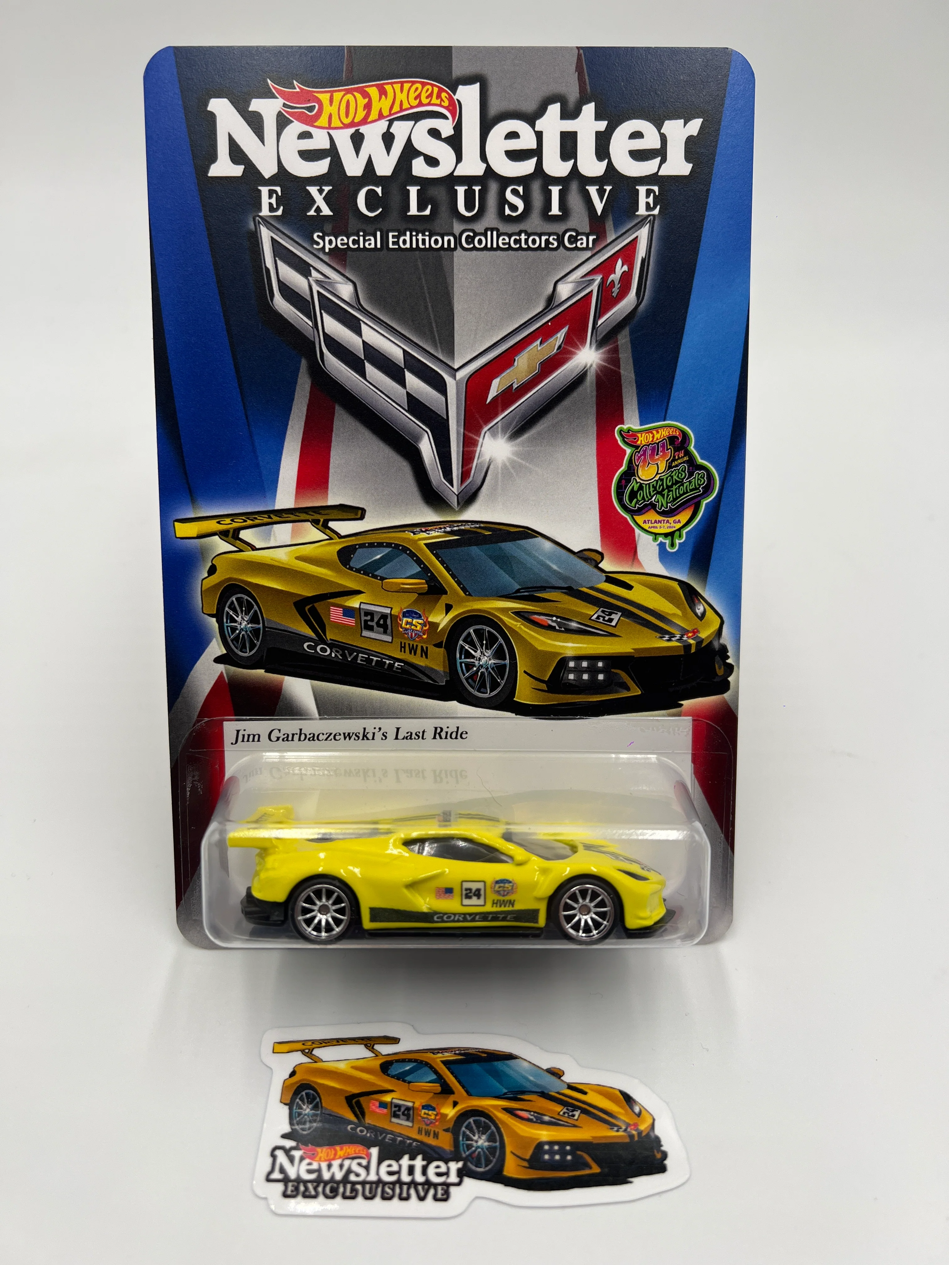 2024 Hot Wheels 24th Annual Collector Nationals Newsletter Corvette C8.R Yellow Chris Stangler Custom #472/1000 W/Protector - Image 2