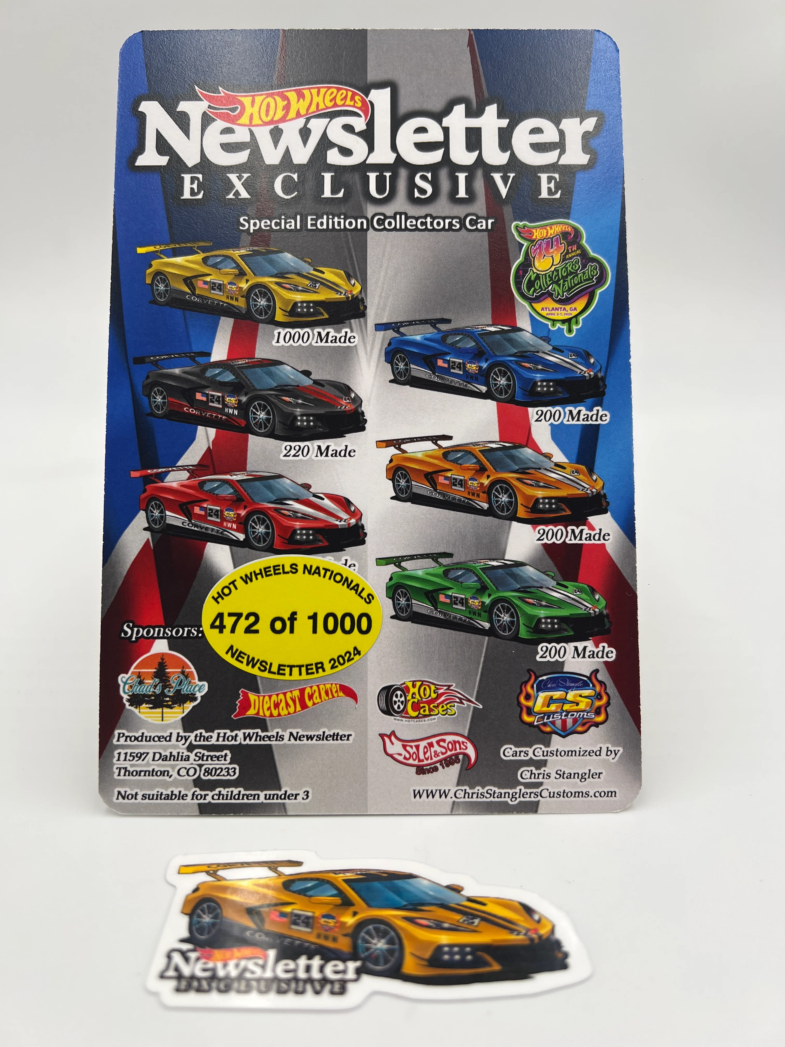2024 Hot Wheels 24th Annual Collector Nationals Newsletter Corvette C8.R Yellow Chris Stangler Custom #472/1000 W/Protector - Image 6